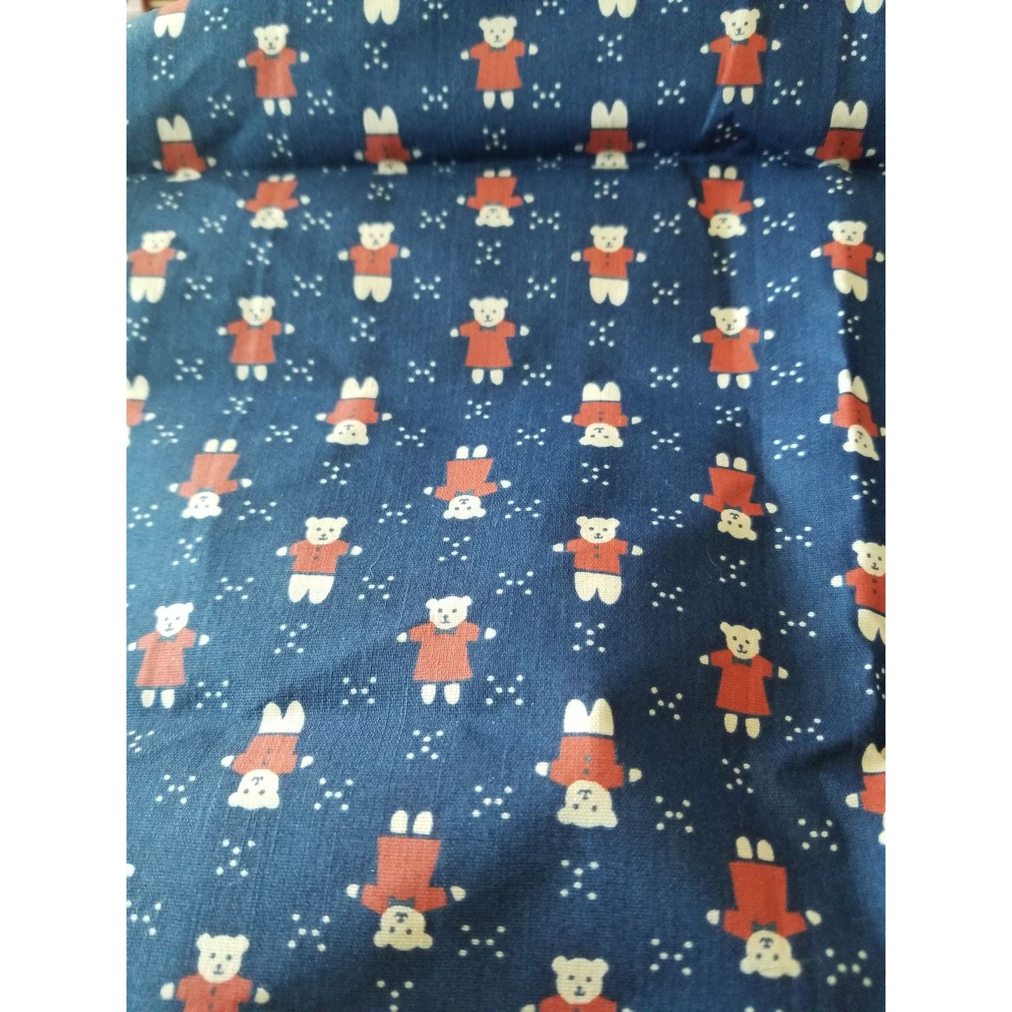 Material Blue Teddy Bears Red Shirts  Cotton Blend  1 yard  Craft Clothing fabric