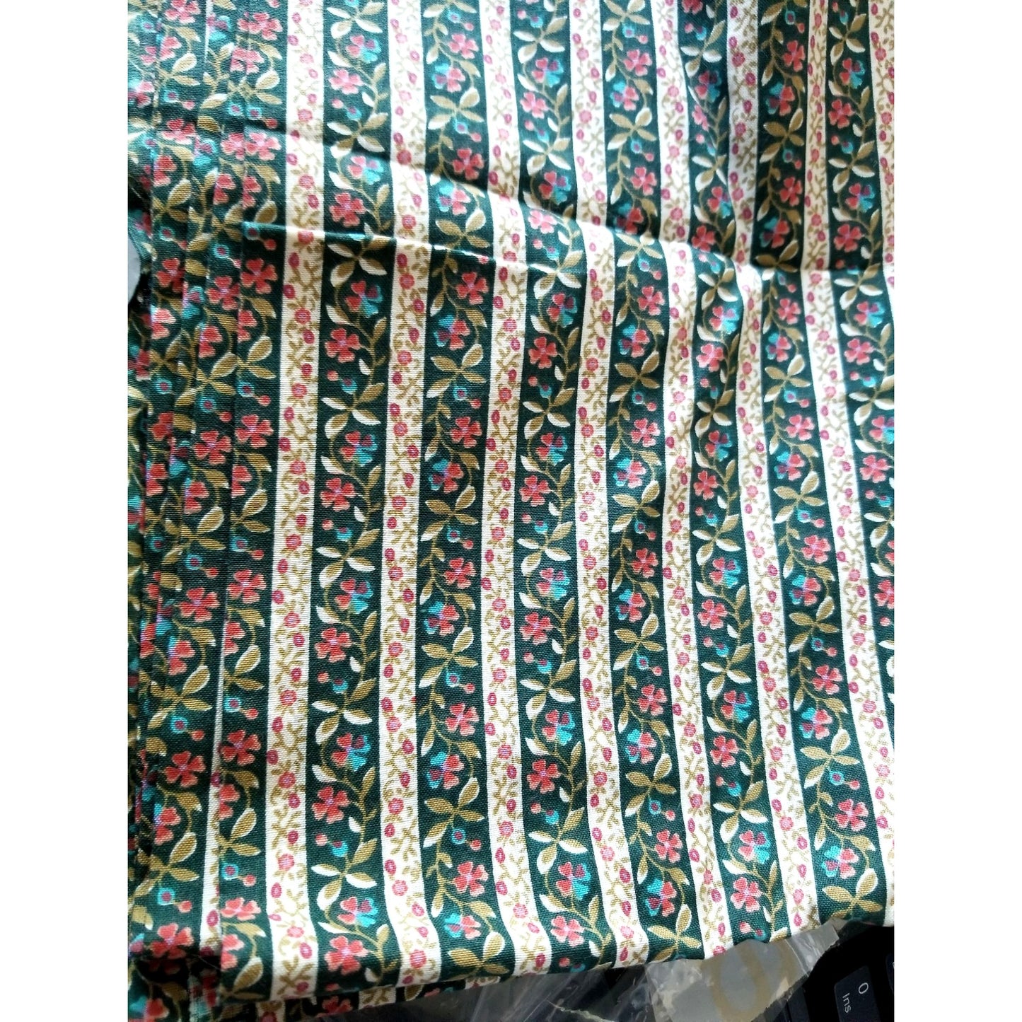 Material Cotton Stripes Blue White Flowers Pink Roses   45" 2 1/2 Yards