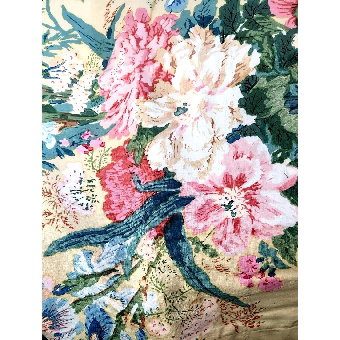 Material Big Pink and White Flowers Greenery Curtain Panel 48 x 46 Cotton Blend 2 Finished sides