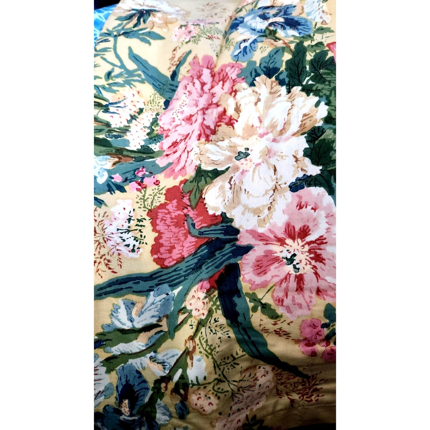 Material Big Pink and White Flowers Greenery Curtain Panel 48 x 46 Cotton Blend 2 Finished sides