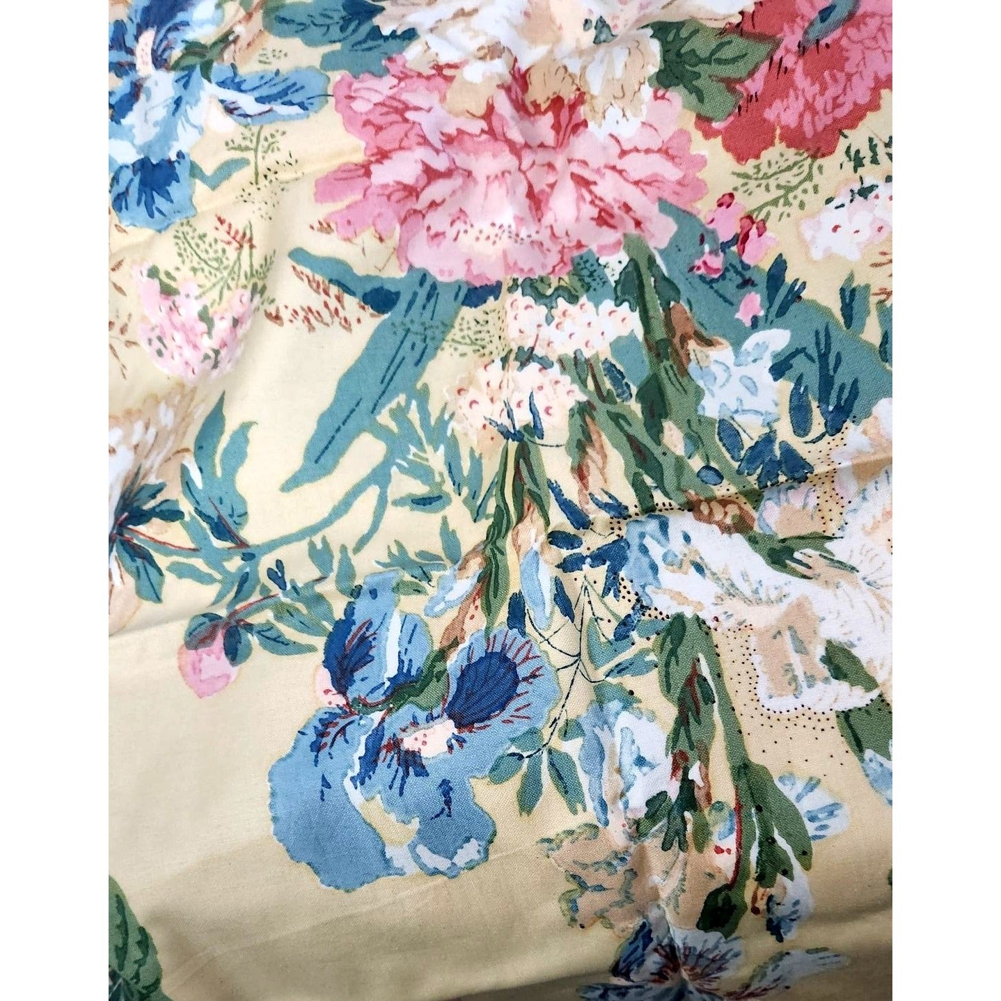 Material Big Pink and White Flowers Greenery Curtain Panel 48 x 46 Cotton Blend 2 Finished sides