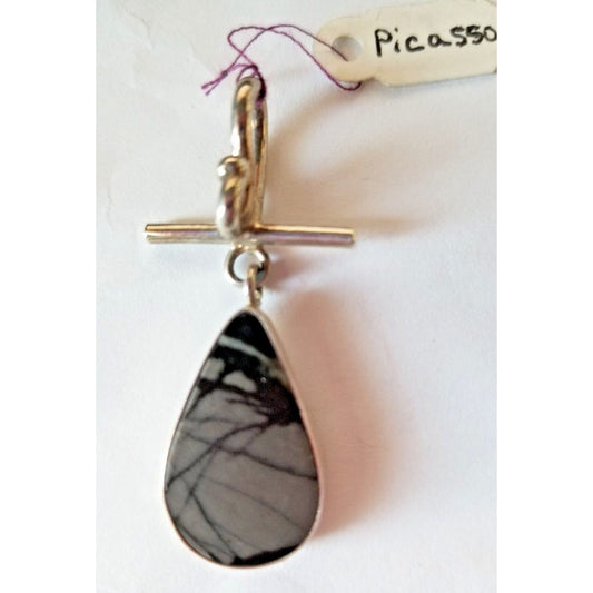 Jewelry Pendant Picasso Agate 1"  Tear Drop 925 Silver