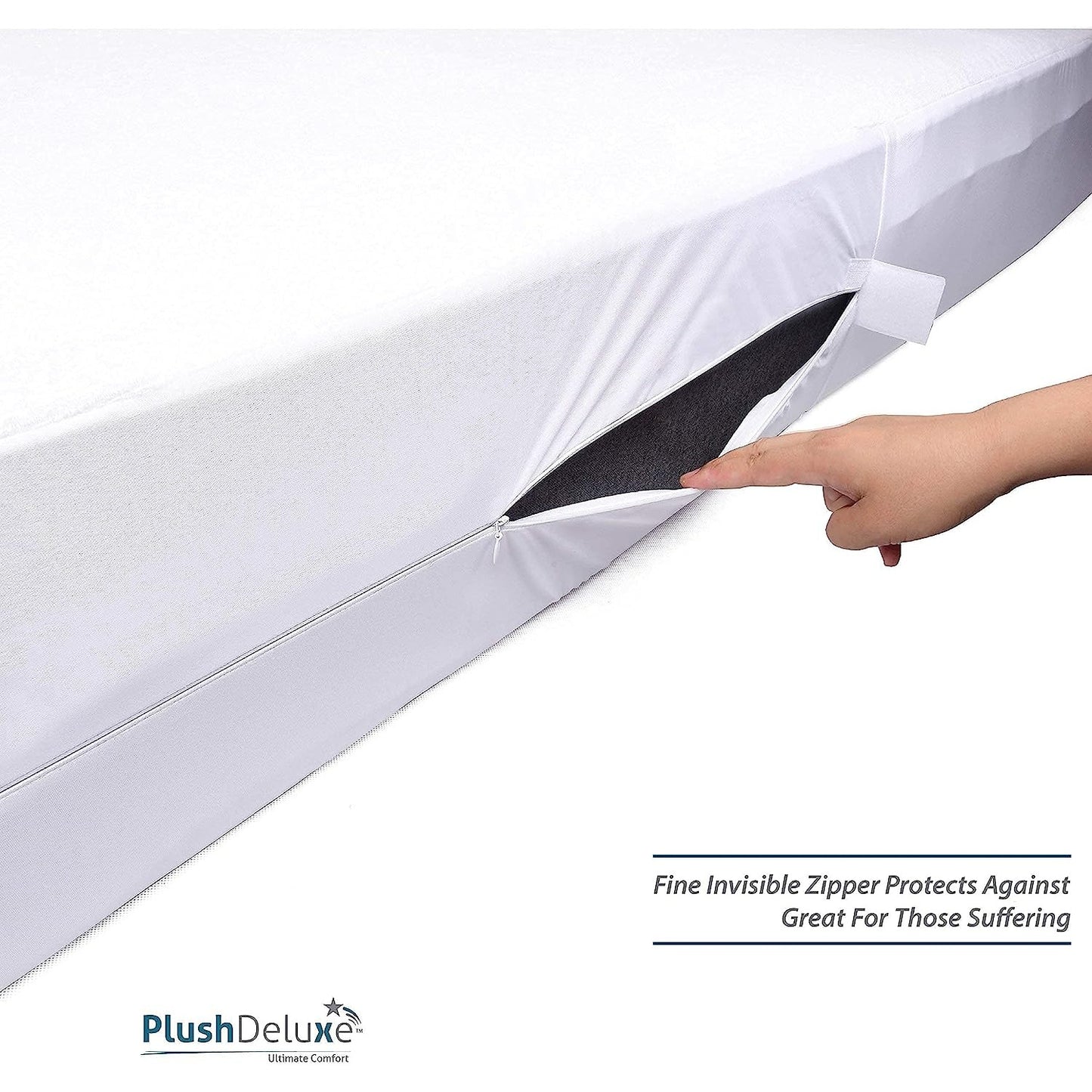 PlushDeluxe Premium Mattress Encasement - Zippered Waterproof BedCover, 6-Sided Protection - Hypoallergenic Terry Fabric - Protects Against