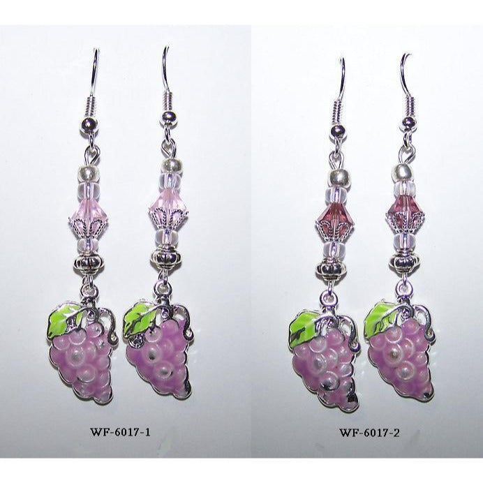 Earrings Painted Metal Grape Cluster Pink Silver White Bead Sterling Wire 2"