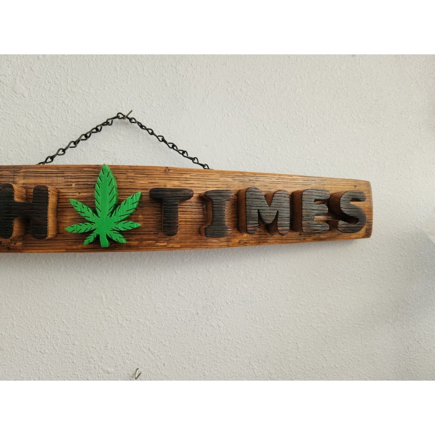 Wood Sign Wine Stave says "High Times  ", Letters, Leaf  Cut from Stave