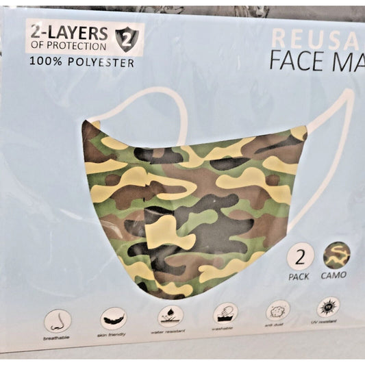 Primeware Mask Camo Design Adult 2 pack 2 layers 100 % Polyester Washable
