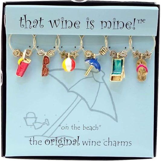 That Wine is Mine Wine Charms On the Beach 6-Piece Markers Charms Tags Glasses Wine Charm