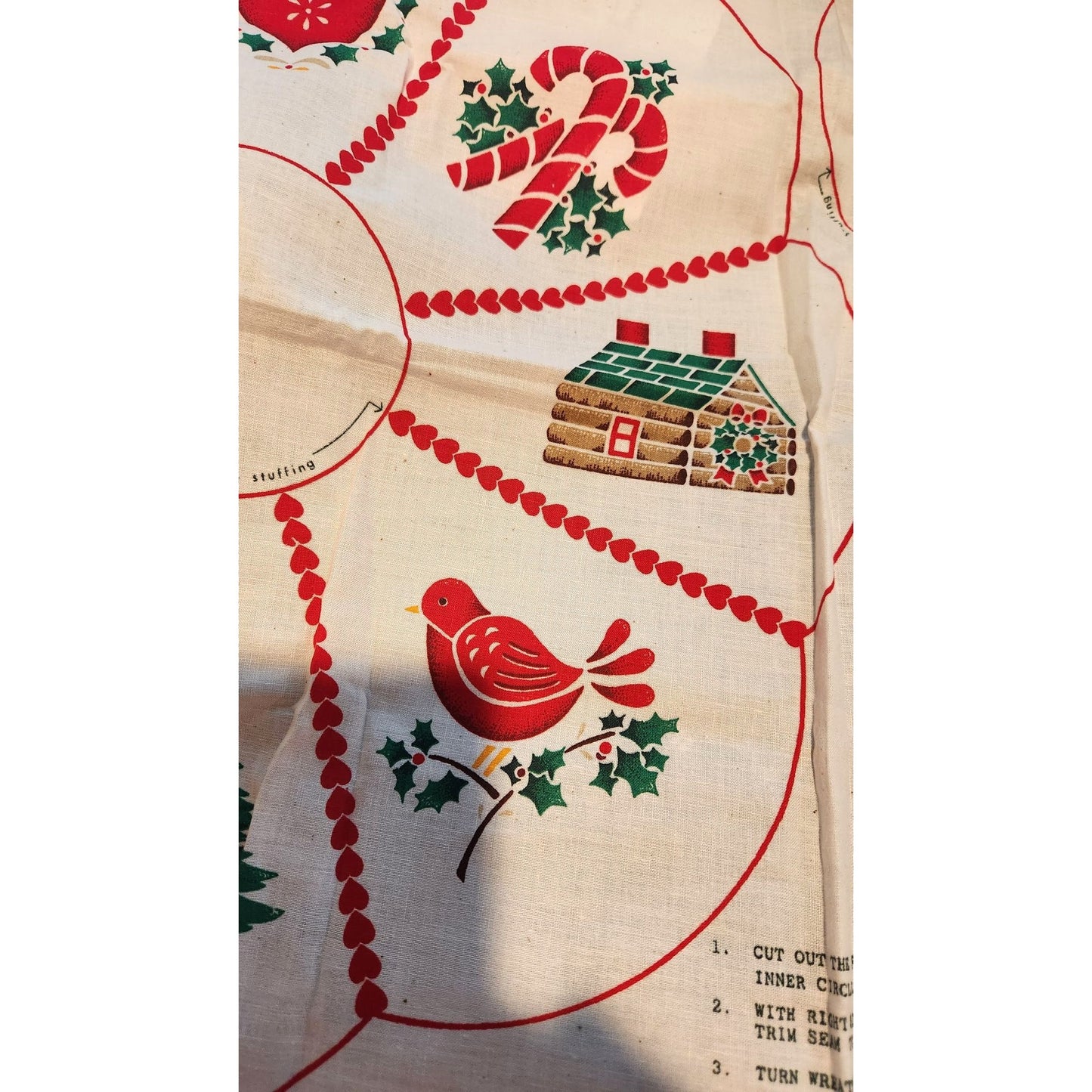 Craft Pattern Stencil Wreath Pillow Cranston Printworks 18" x 40" White Tree Bell Sheep Bird Heart Log Cabin Candy Canes Flower