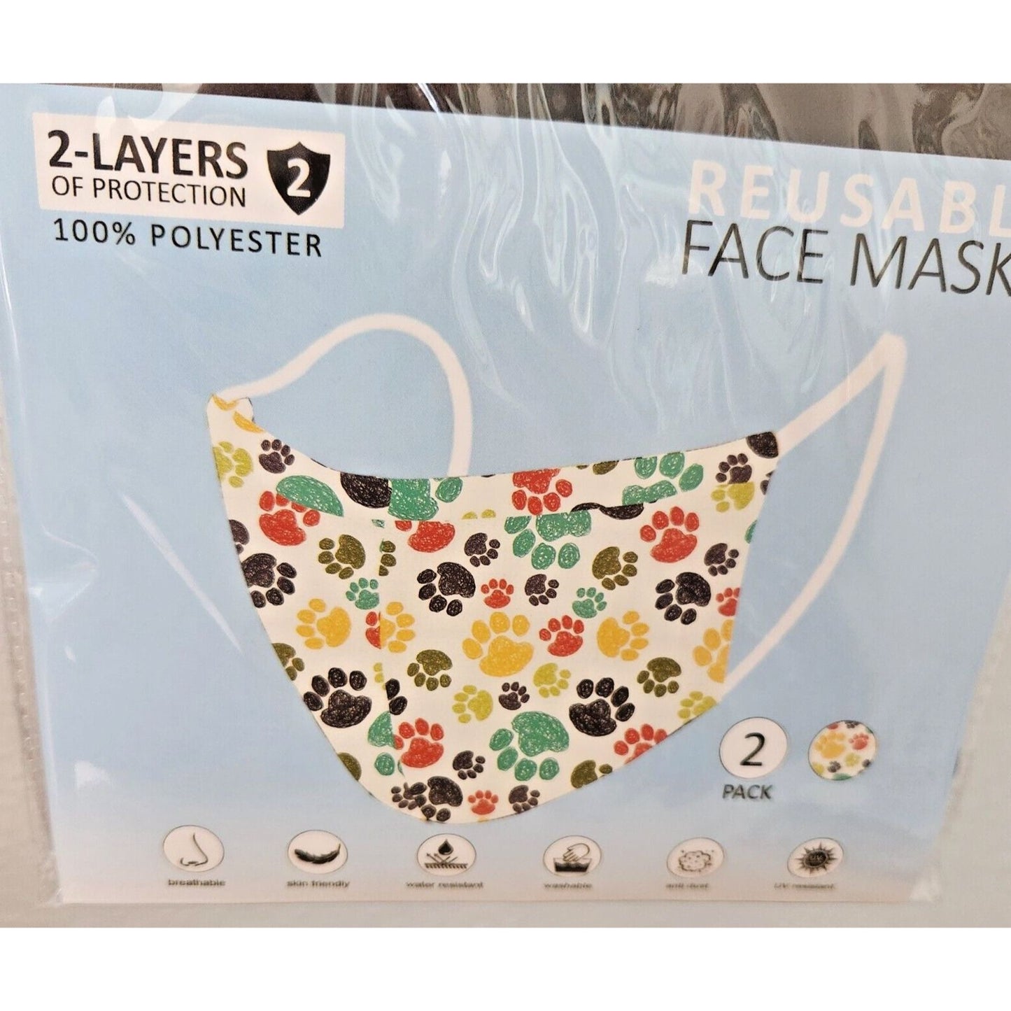 Primeware Mask Dog Paws Design Adult 2 pack 2 layers 100 % Polyester Washable