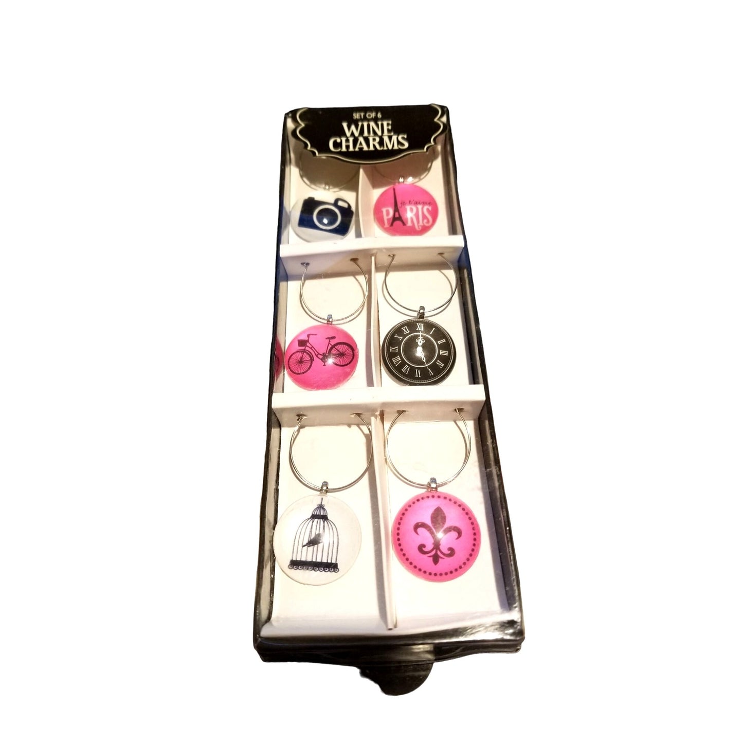 Wine charms Paris Camera Tower Clock Bike Clock Bird Cage Flu De Leis