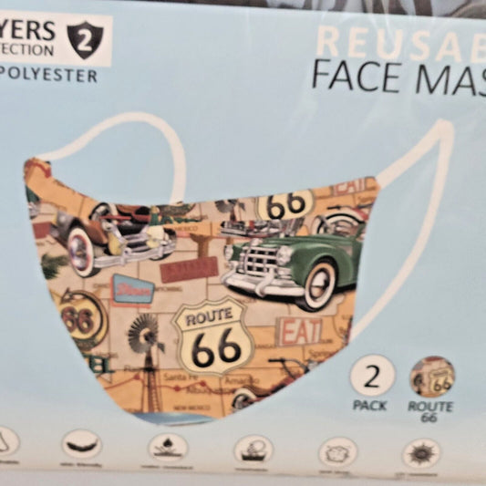 Primeware Mask Route 66 Design Adult 2 pack 2 layers 100 % Polyester Washable