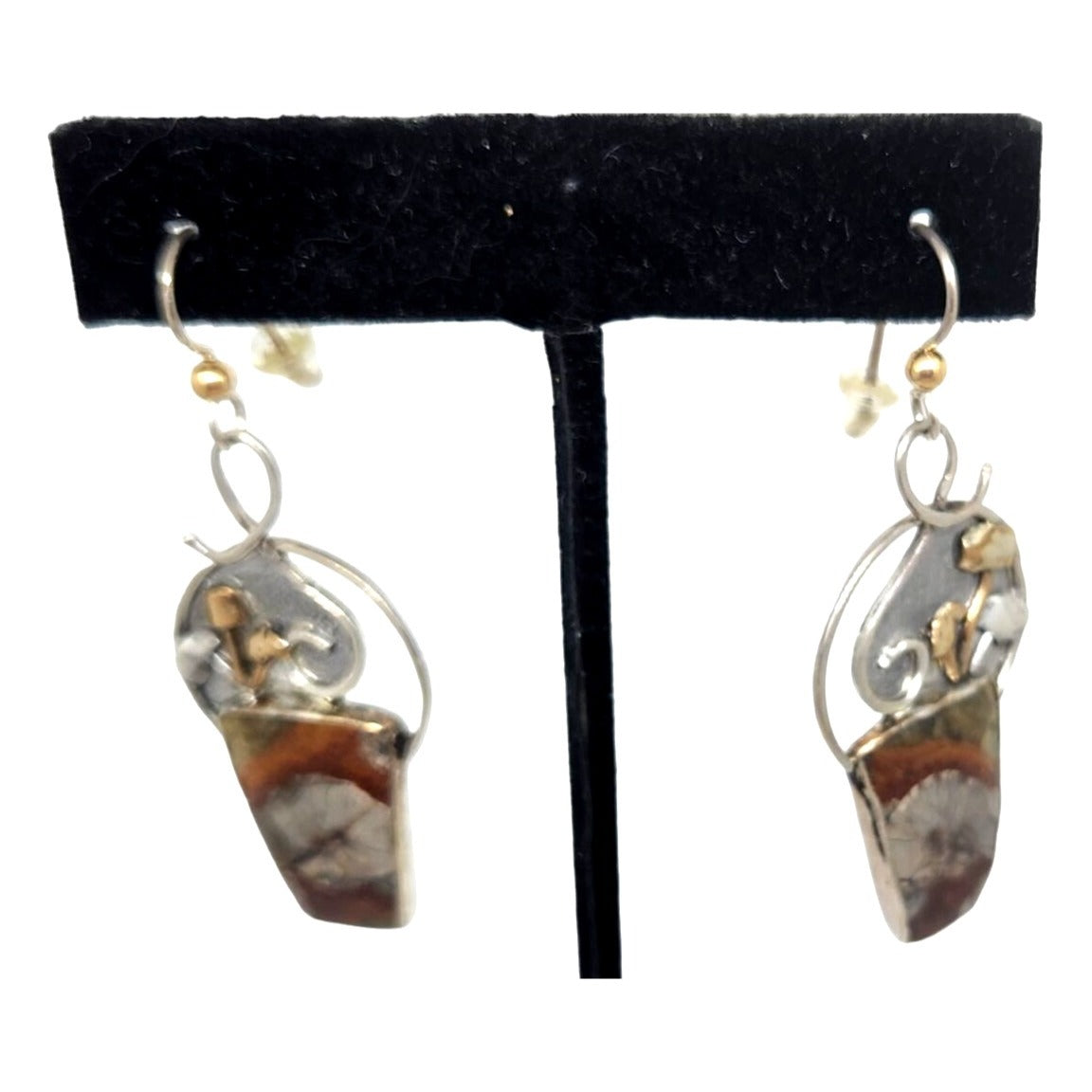 Mushroom Jasper Earrings 10 Gr Silver 925 14K Gold Accents KKO age SS/14k/3F