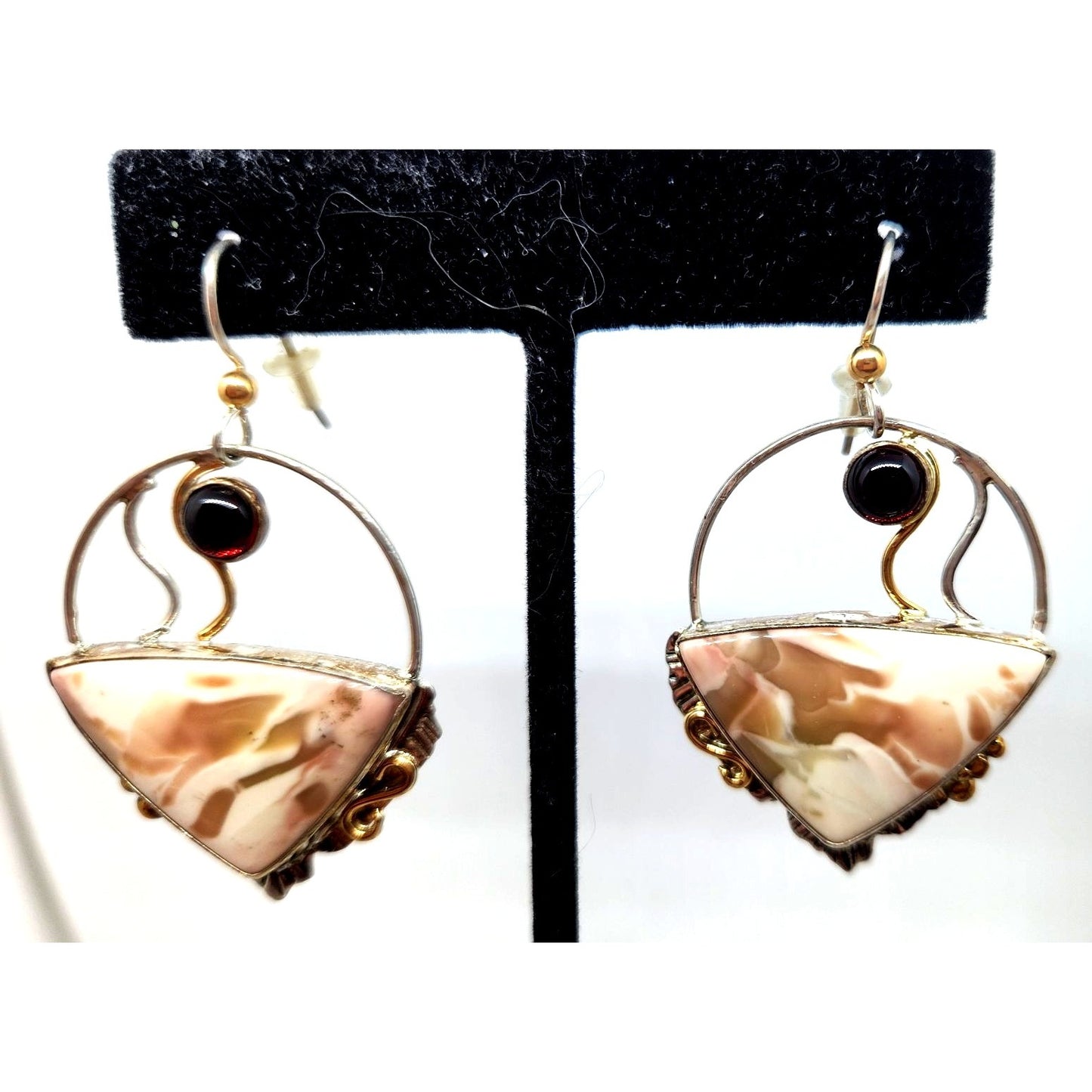 Earrings Handmade Willow Creek Jasper 5 cm Garnet 14K Gold 925 Silver 15.2 gr
