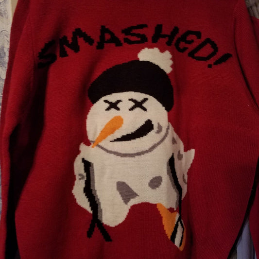 Sweater Santa's Ugly Christmas Sweater Red Smashed Snowman Size Medium