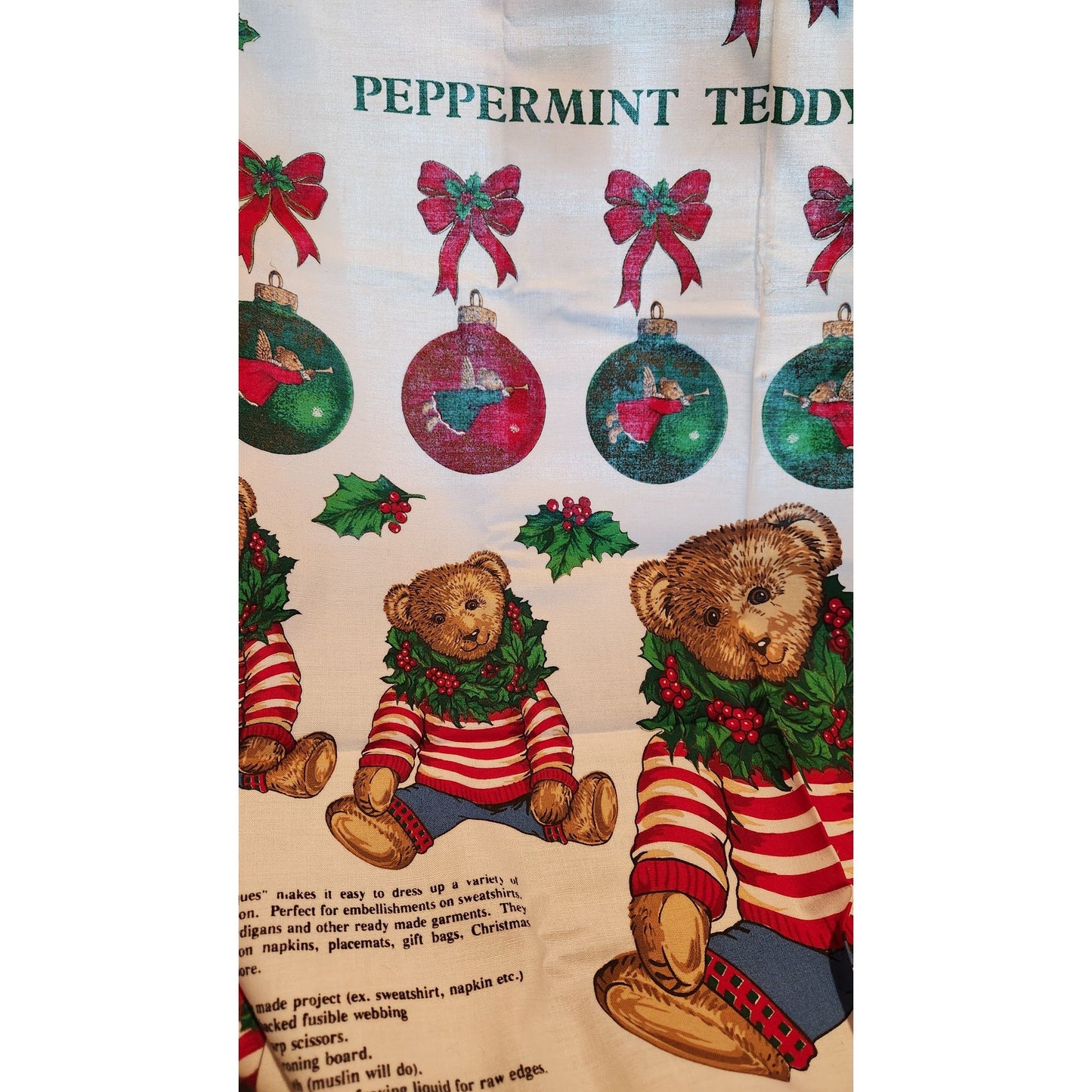 Craft Kit Peppermint Teddy Bear Applique  45" x 36"  Angels Teddy Bears Ornaments Bows