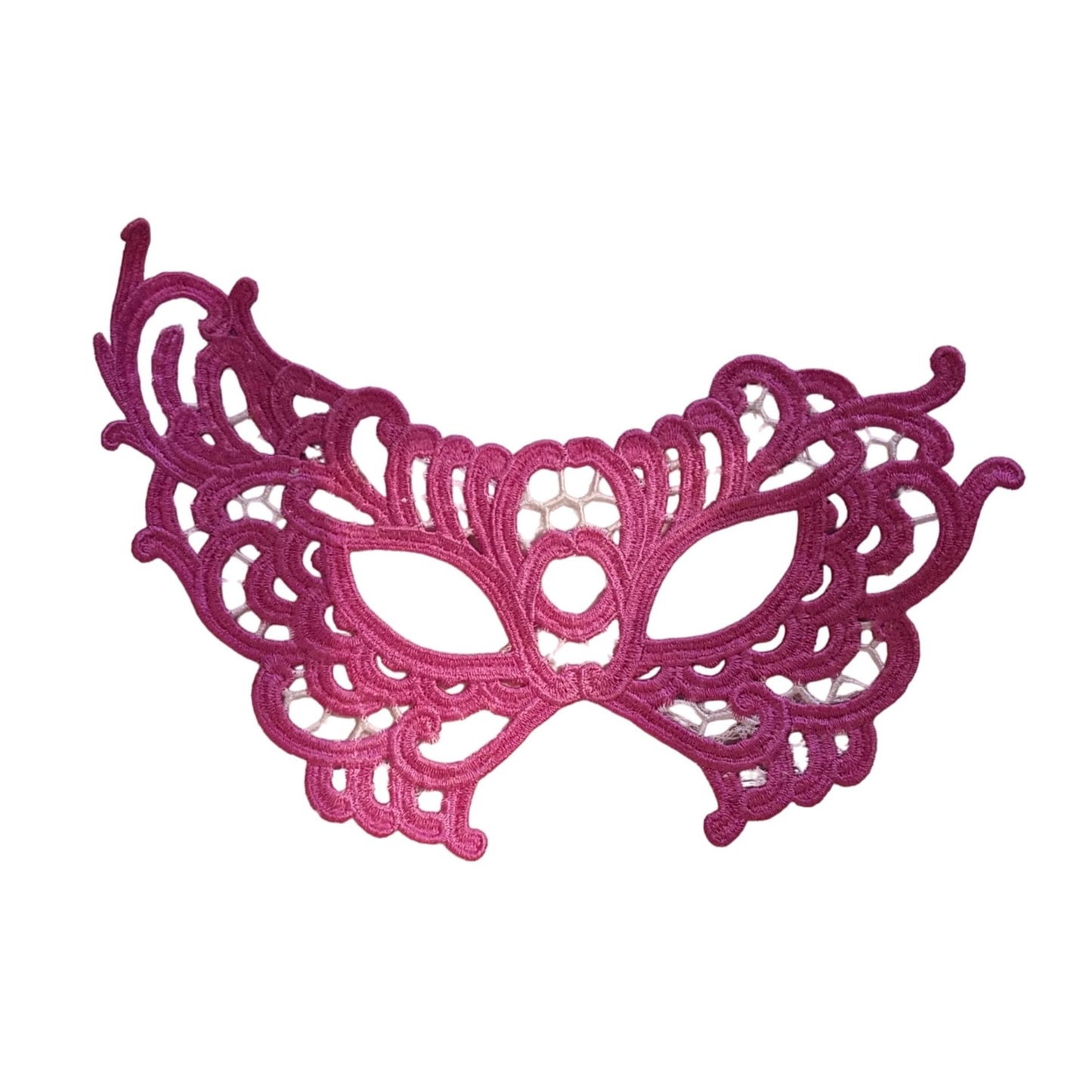 Embroidered Mardi Gras Mask 9 x 5 Pink White Decorate Add a stick Ribbons Jewels glitter Rinse in Water to make softer before you decorate
