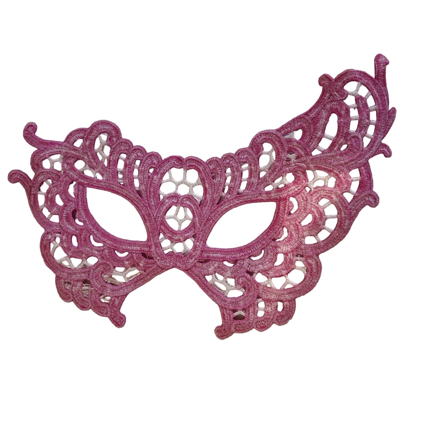 Embroidered Mardi Gras Mask 9 x 5 Pink White Decorate Add a stick Ribbons Jewels glitter Rinse in Water to make softer before you decorate