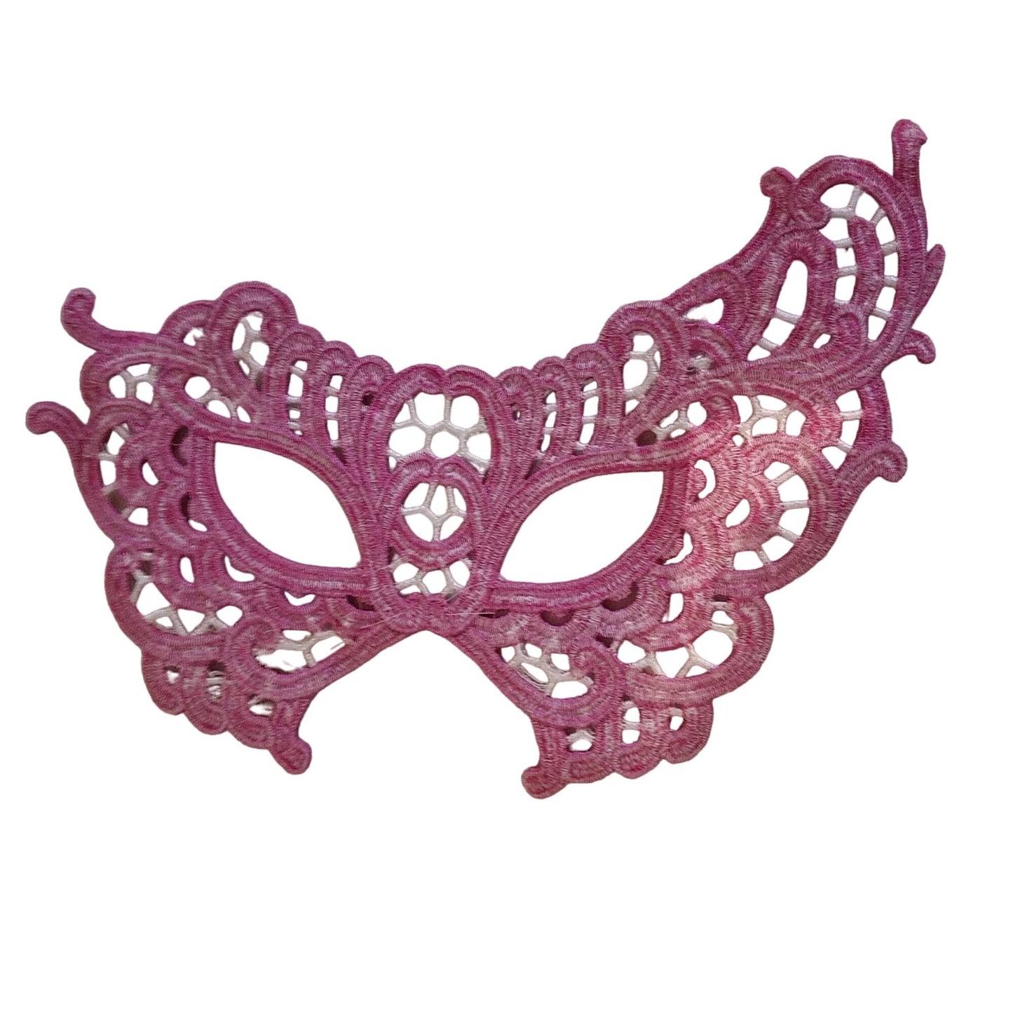 Embroidered Mardi Gras Mask 9 x 5 Pink White Decorate Add a stick Ribbons Jewels glitter Rinse in Water to make softer before you decorate