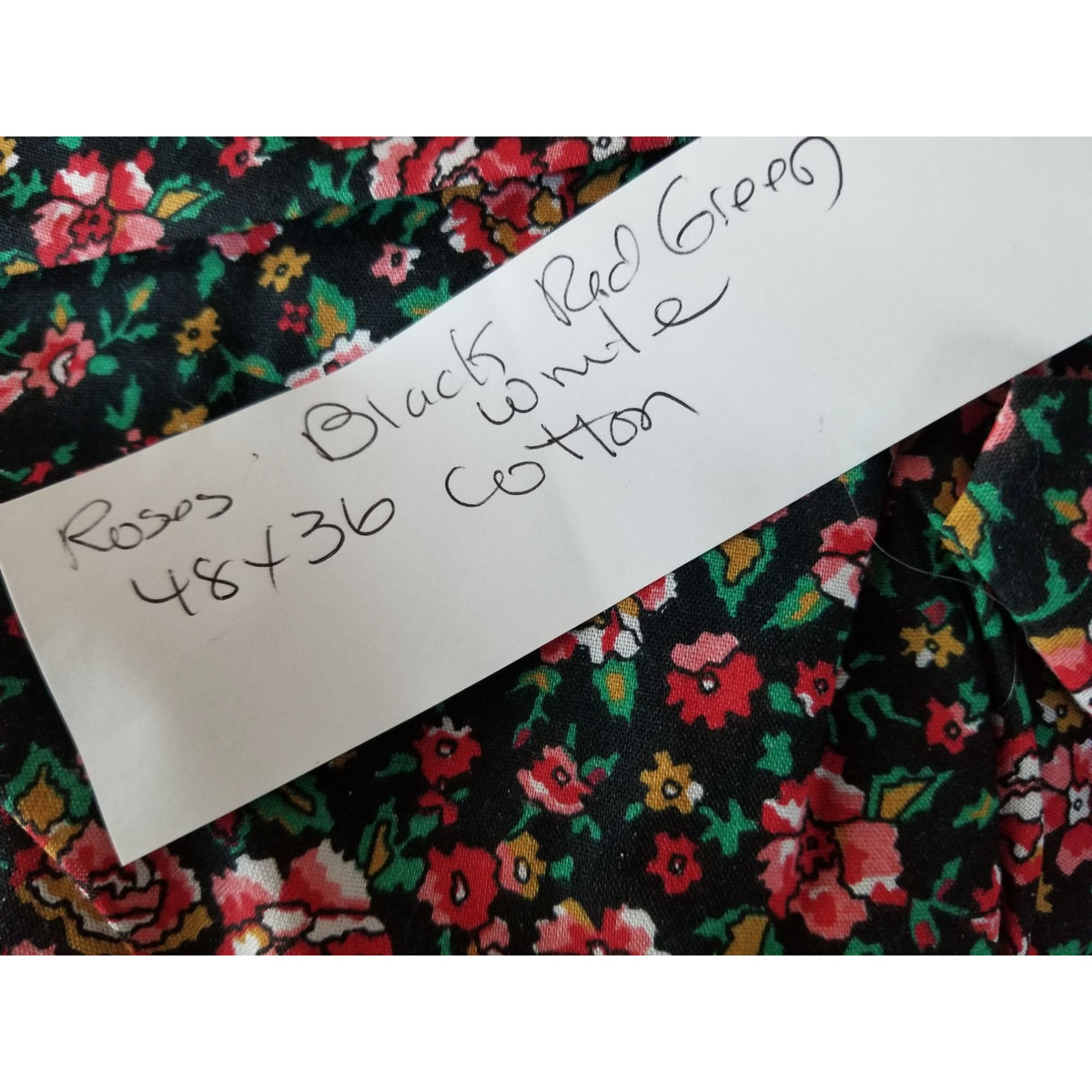 Material Black White Red Pink  Green Leaves Cotton Flowers Red White 48 " x 36"