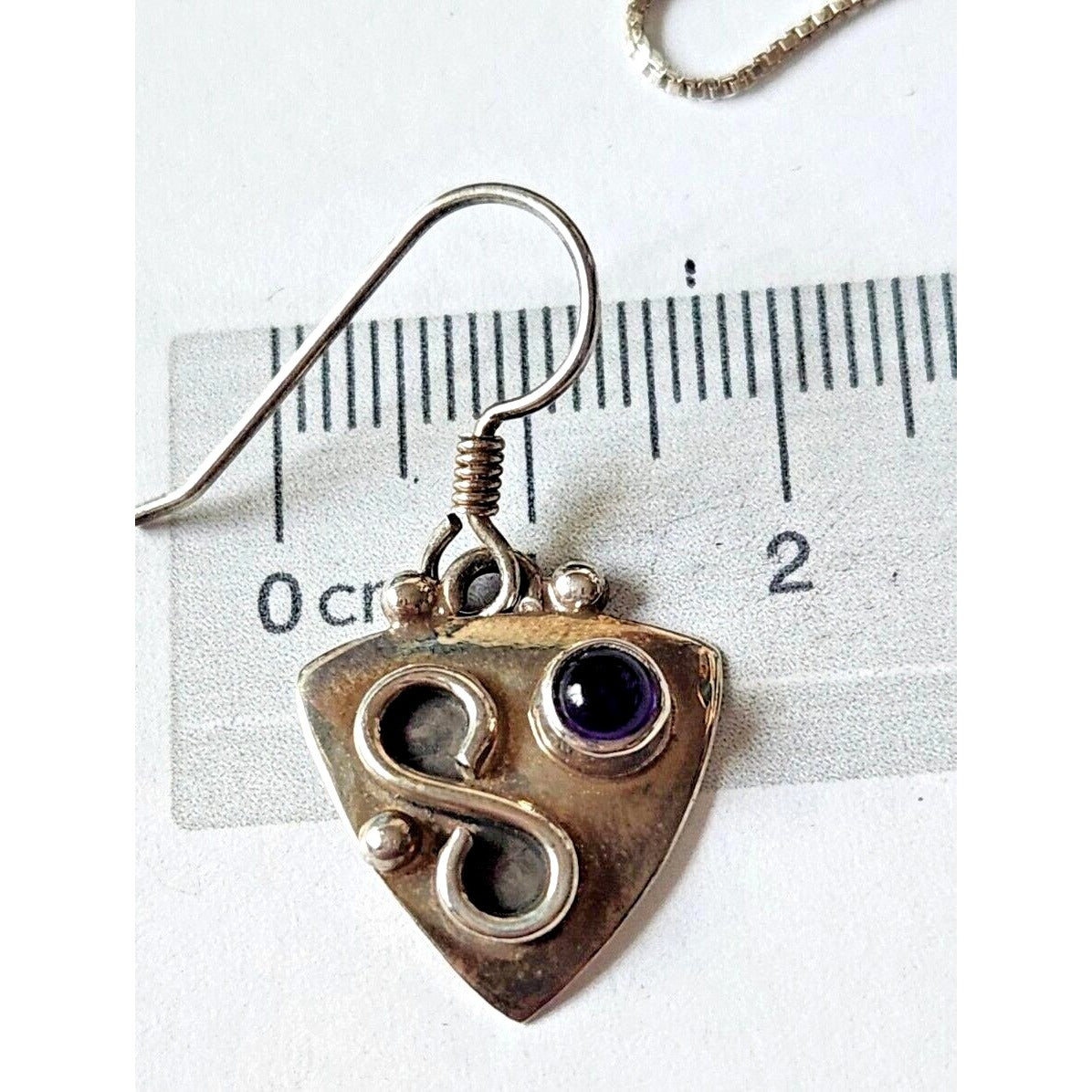 Necklace Earrings Set Round Amethyst 16" Silver Chain weight 9.3 Gr Jewelry