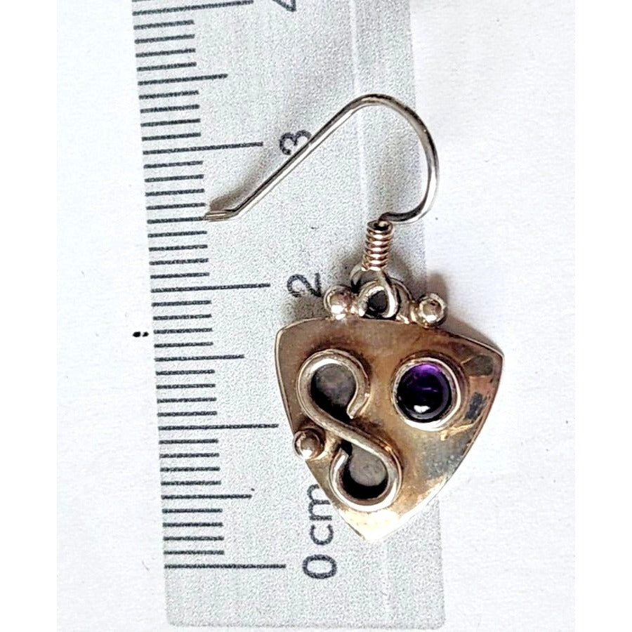 Necklace Earrings Set Round Amethyst 16" Silver Chain weight 9.3 Gr Jewelry