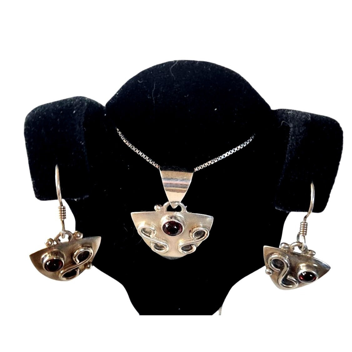 Necklace Earrings Set Round Amethyst 16" Silver Chain weight 9.3 Gr Jewelry
