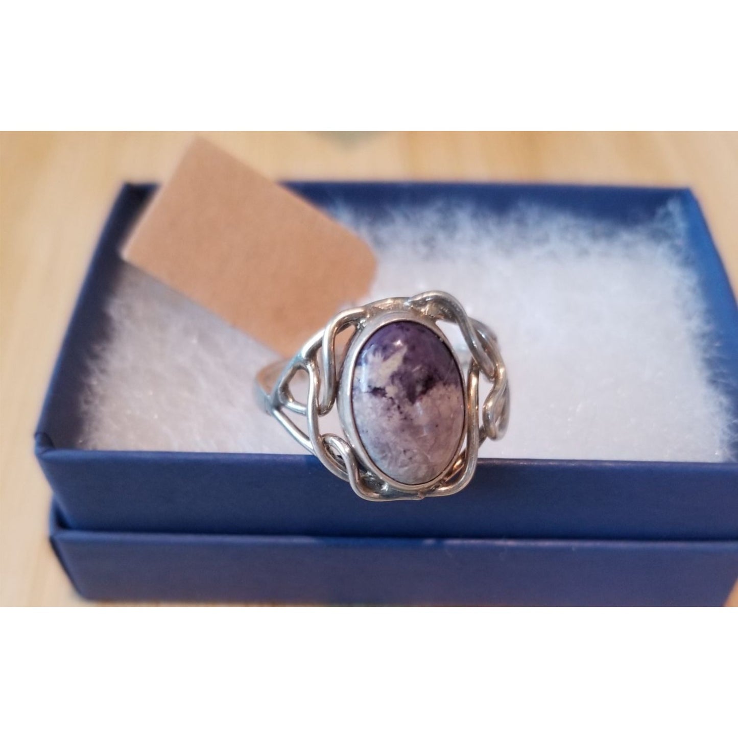 Ring Purple Charoite  Open Band  24 ct  4.8 Gr Size 11  15 mm x 12 mm  Harr  925 Silver