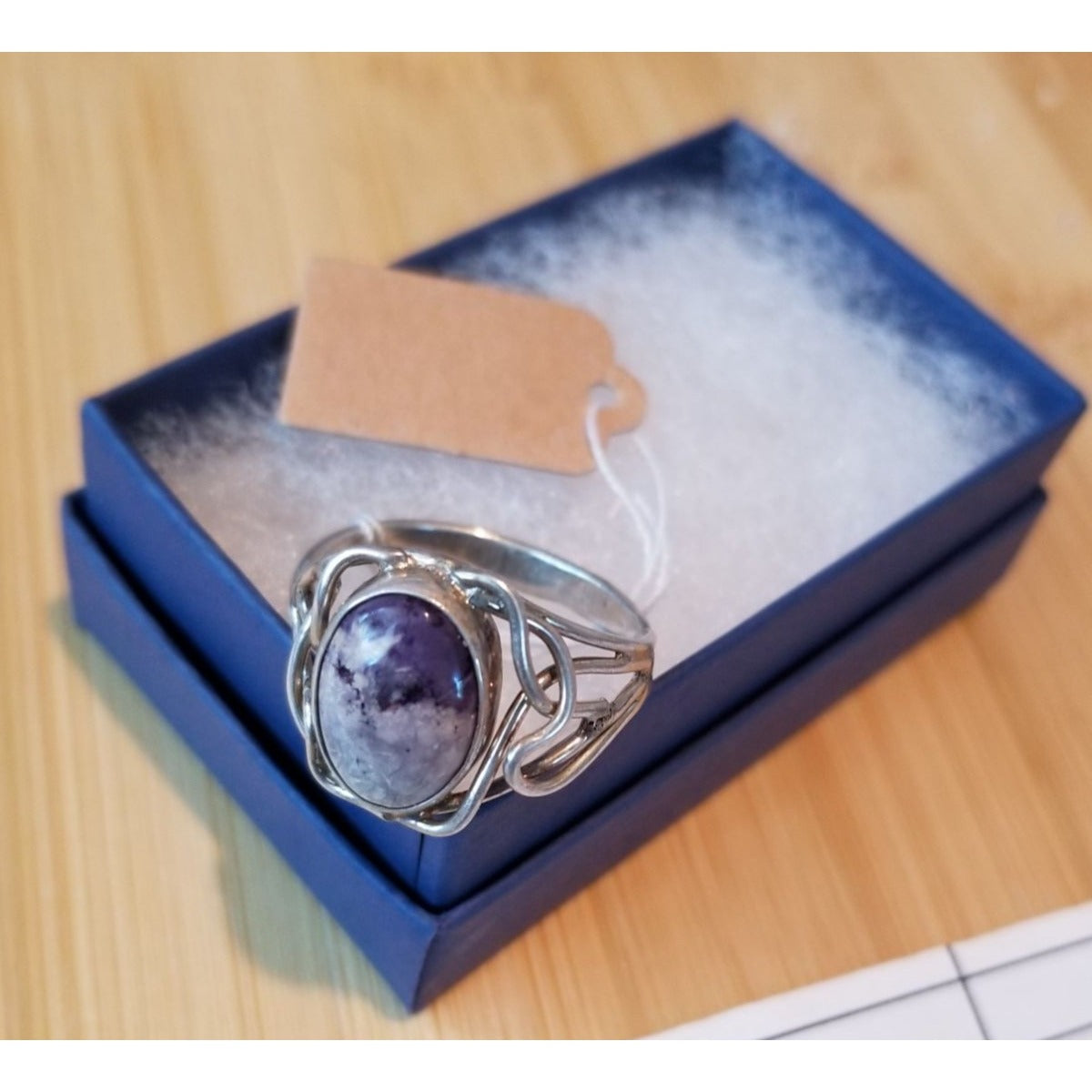 Ring Purple Charoite  Open Band  24 ct  4.8 Gr Size 11  15 mm x 12 mm  Harr  925 Silver