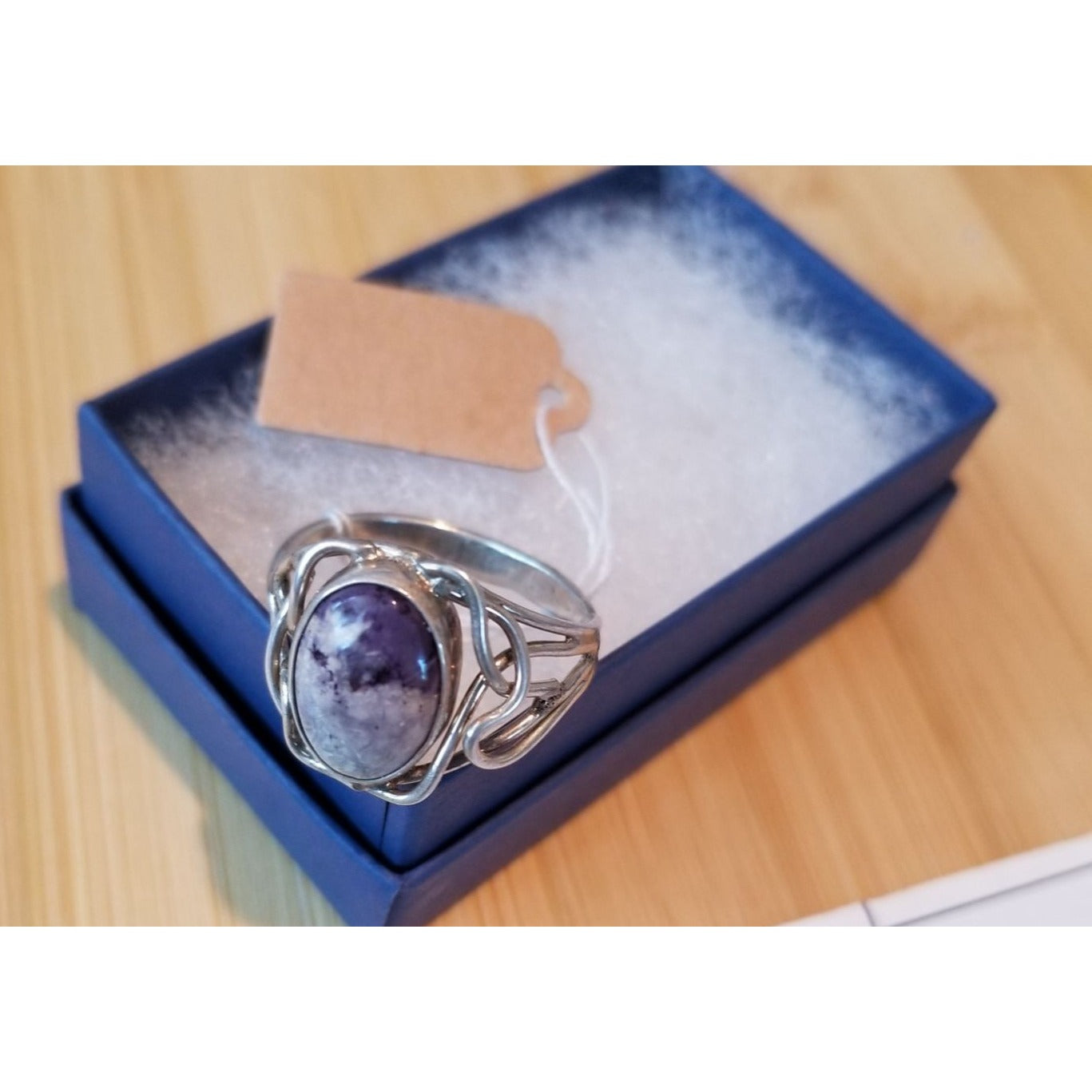 Ring Purple Charoite  Open Band  24 ct  4.8 Gr Size 11  15 mm x 12 mm  Harr  925 Silver