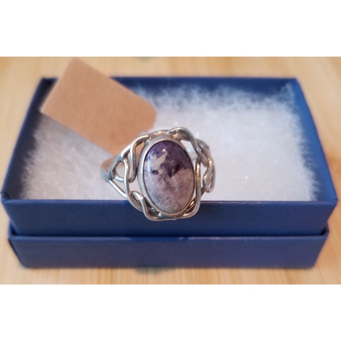 Ring Purple Charoite  Open Band  24 ct  4.8 Gr Size 11  15 mm x 12 mm  Harr  925 Silver