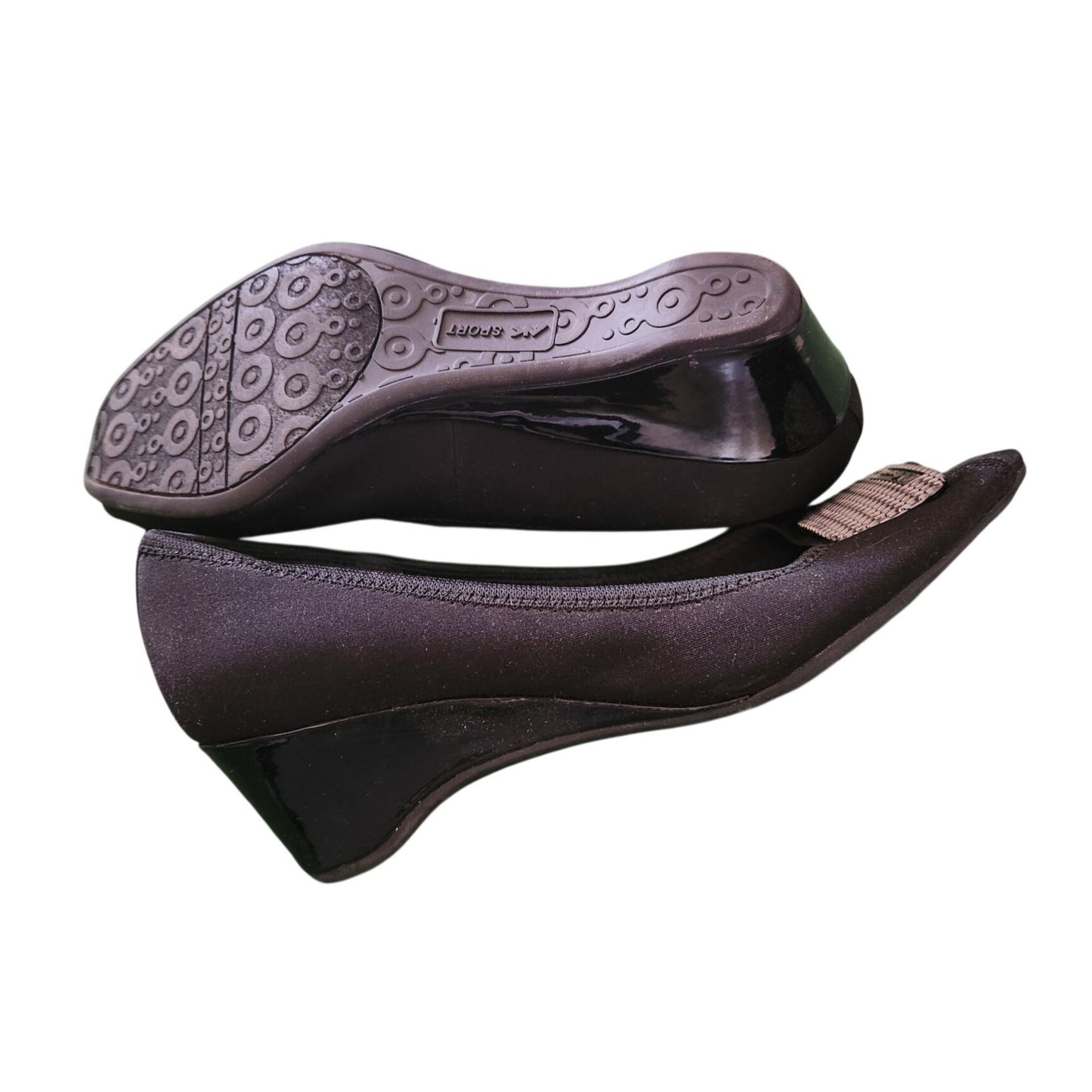 Shoes Pair Anne Klein Sport Black 6M  Silver Design top Wedge Rubber Sole