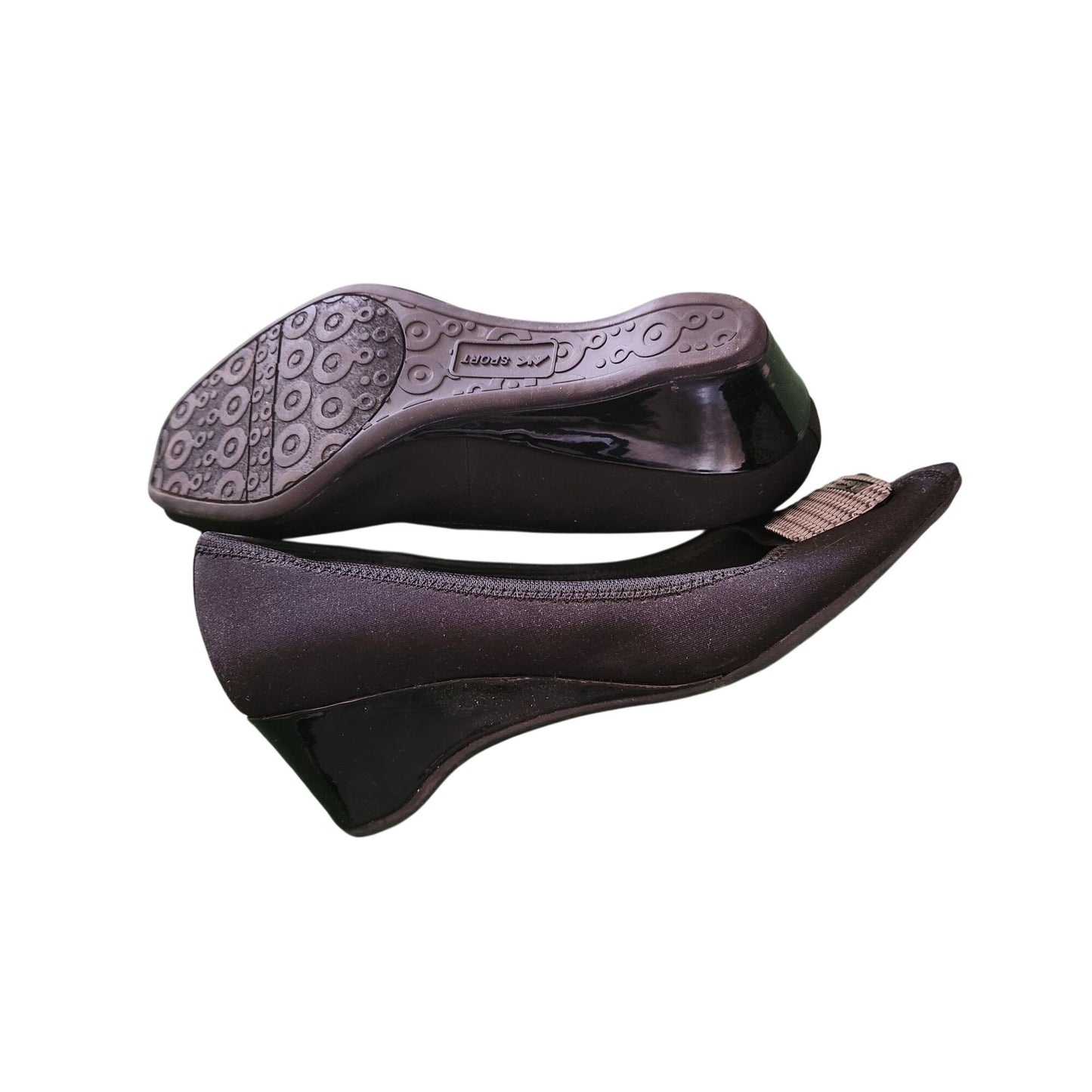 Shoes Pair Anne Klein Sport Black 6M  Silver Design top Wedge Rubber Sole