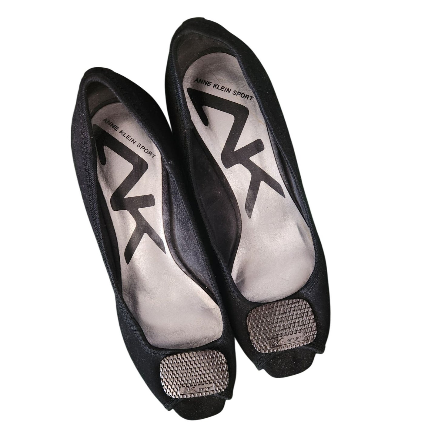 Shoes Pair Anne Klein Sport Black 6M  Silver Design top Wedge Rubber Sole