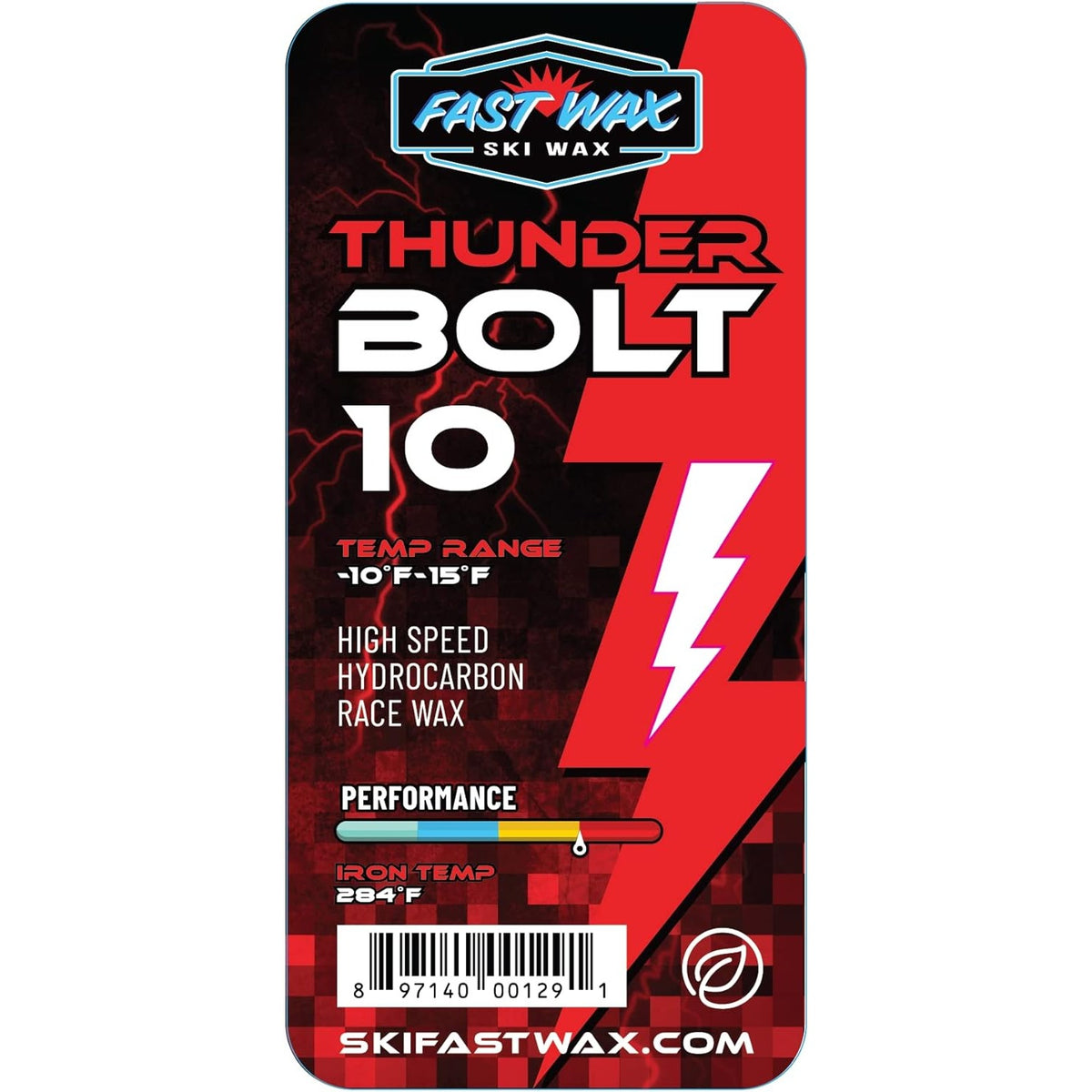 Fast Wax - Thunderbolt 10 - Non Fluoro 80g Pure Paraffin Wax Bar in White - Made in America