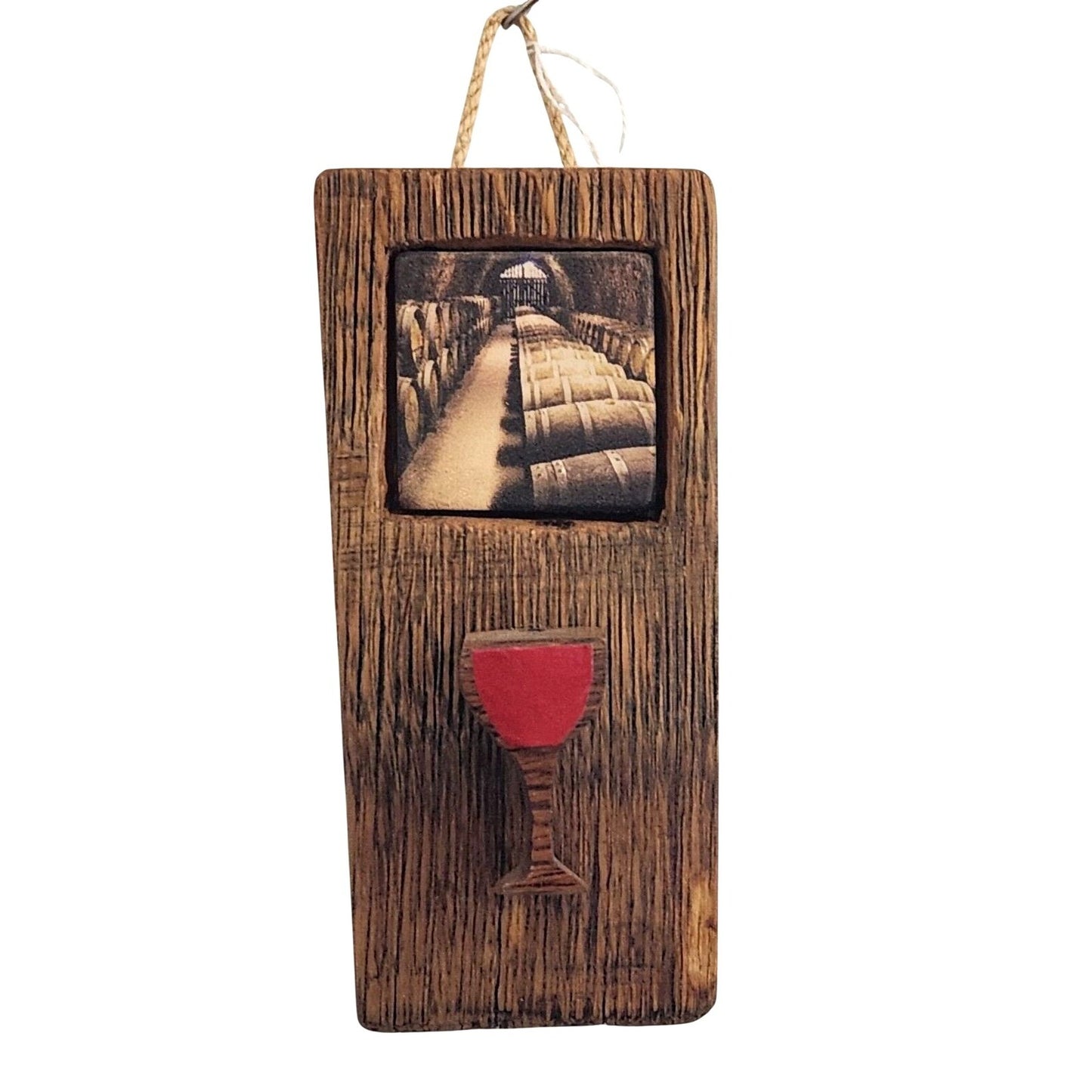 Wood Wine Barrel Sign Barrel Room Tile Red Wine Glass Wine Stave Stained Hanger