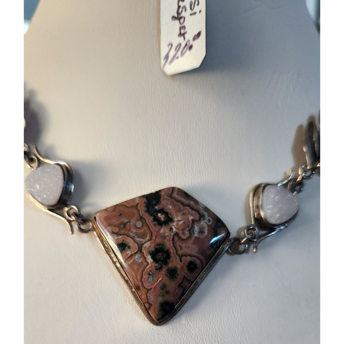Necklace Statement Ocean Jasper Drusi 25.1 gr Gold Silver Handmade Chain Connector