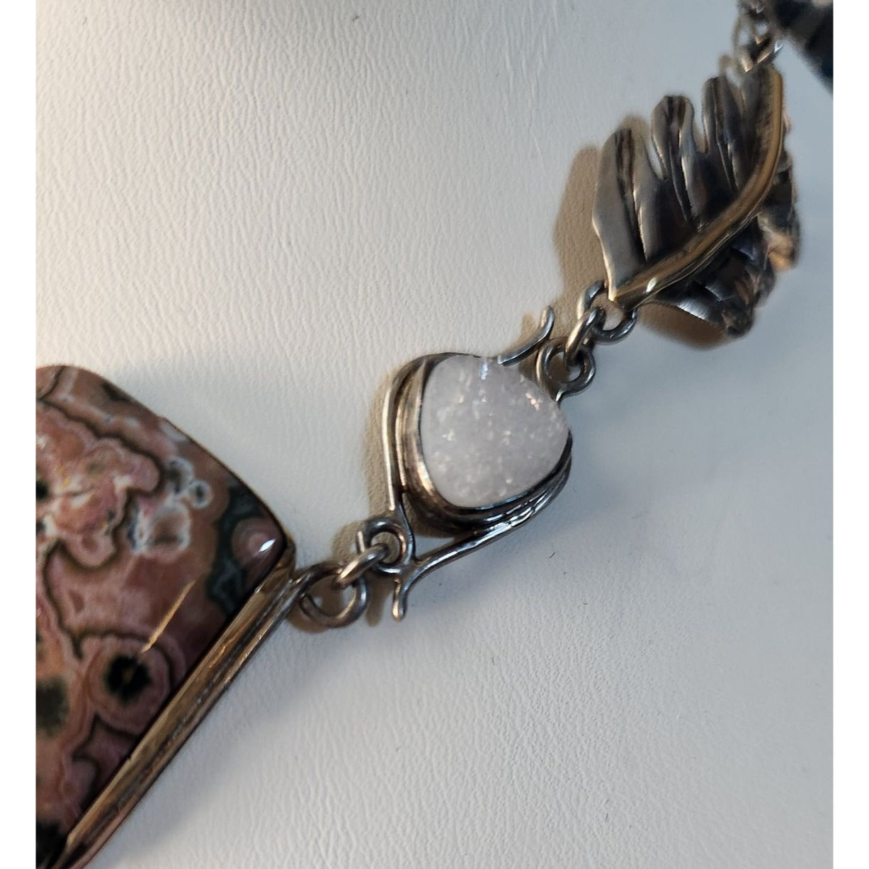 Necklace Statement Ocean Jasper Drusi 25.1 gr Gold Silver Handmade Chain Connector