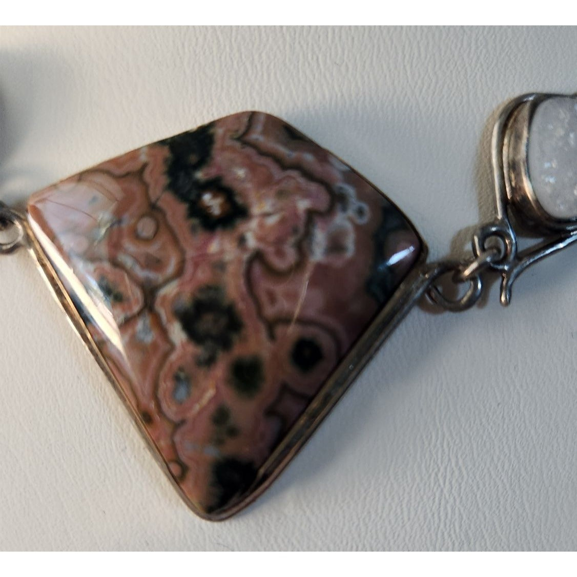 Necklace Statement Ocean Jasper Drusi 25.1 gr Gold Silver Handmade Chain Connector