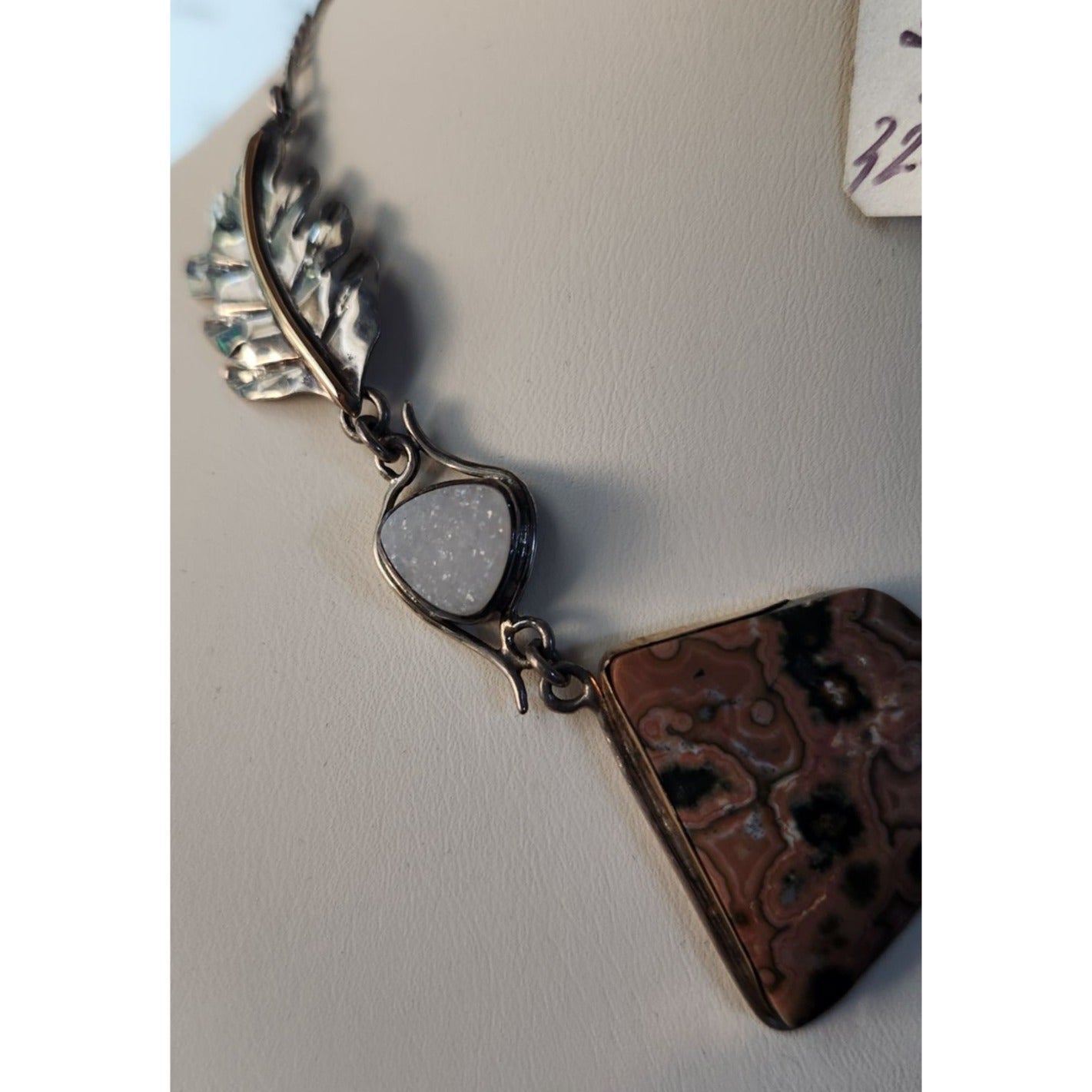 Necklace Statement Ocean Jasper Drusi 25.1 gr Gold Silver Handmade Chain Connector