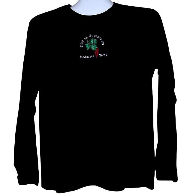 T-Shirt Long Sleeve Black  Size  Large Cotton Pick Me Squeeze Me Make Me Wine