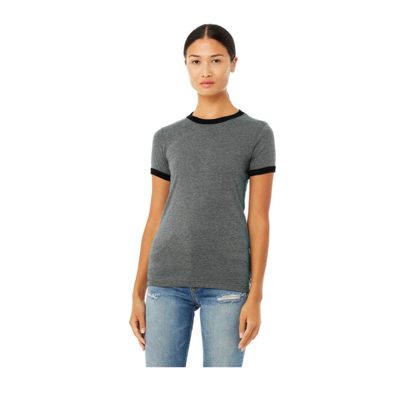 T-Shirt Deep Heather Black Jersey Ringer Bella100% Cotton Size  Large Comfort Fit