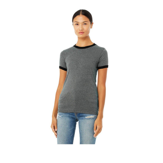 T-Shirt Deep Heather Black Jersey Ringer Bella100% Cotton Size  Large Comfort Fit