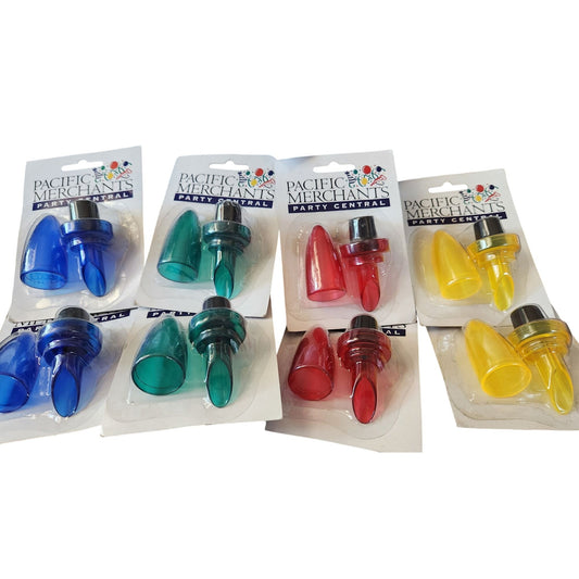 Wine Bottle Stoppers By Pacific Merchants Party Central Set of 8 Colorful  2 each Red Blue Green & Yellow Plastic    Colorful
