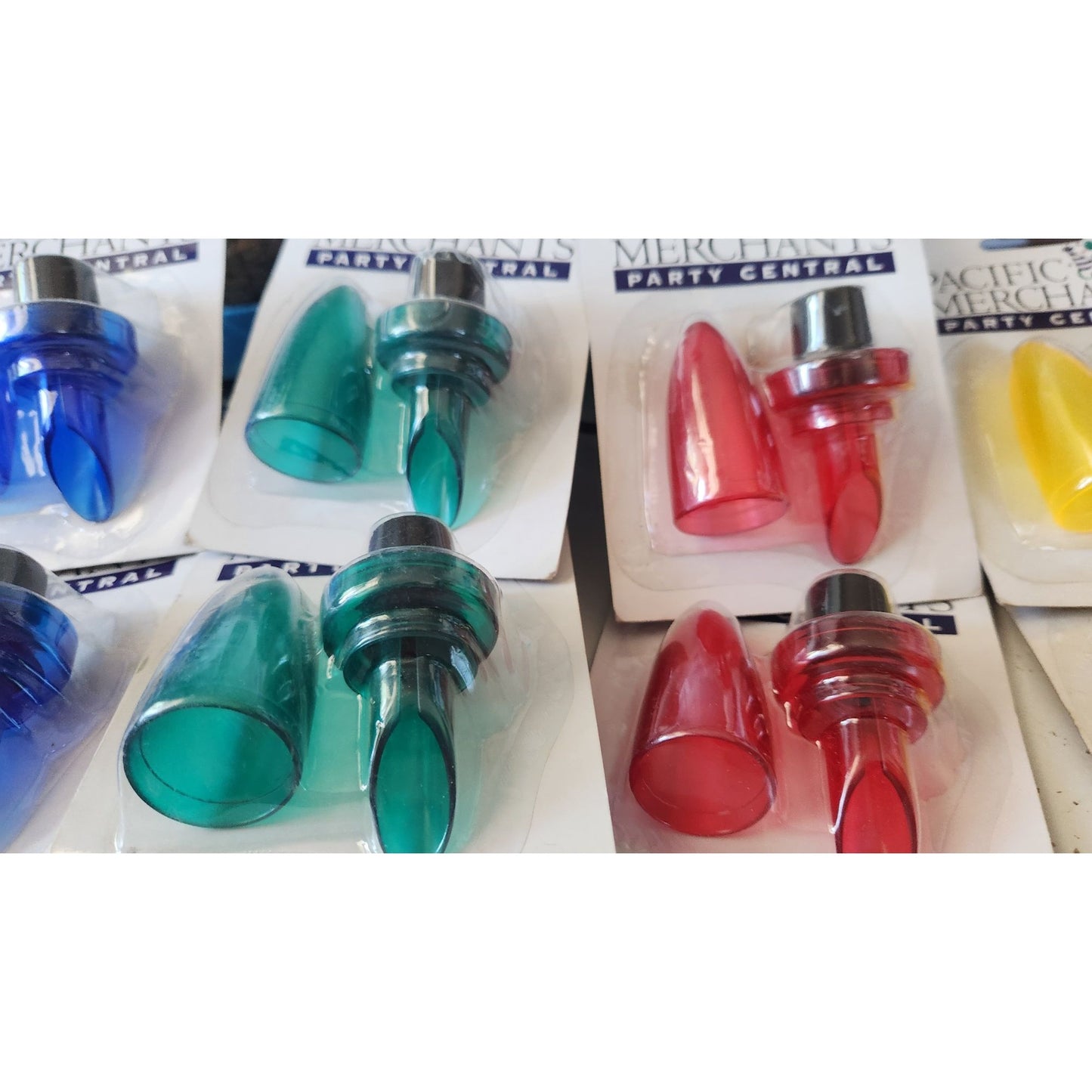 Wine Bottle Stoppers By Pacific Merchants Party Central Set of 8 Colorful  2 each Red Blue Green & Yellow Plastic    Colorful