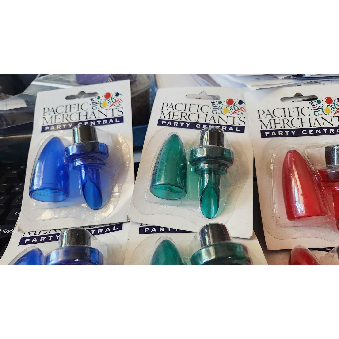 Wine Bottle Stoppers By Pacific Merchants Party Central Set of 8 Colorful  2 each Red Blue Green & Yellow Plastic    Colorful