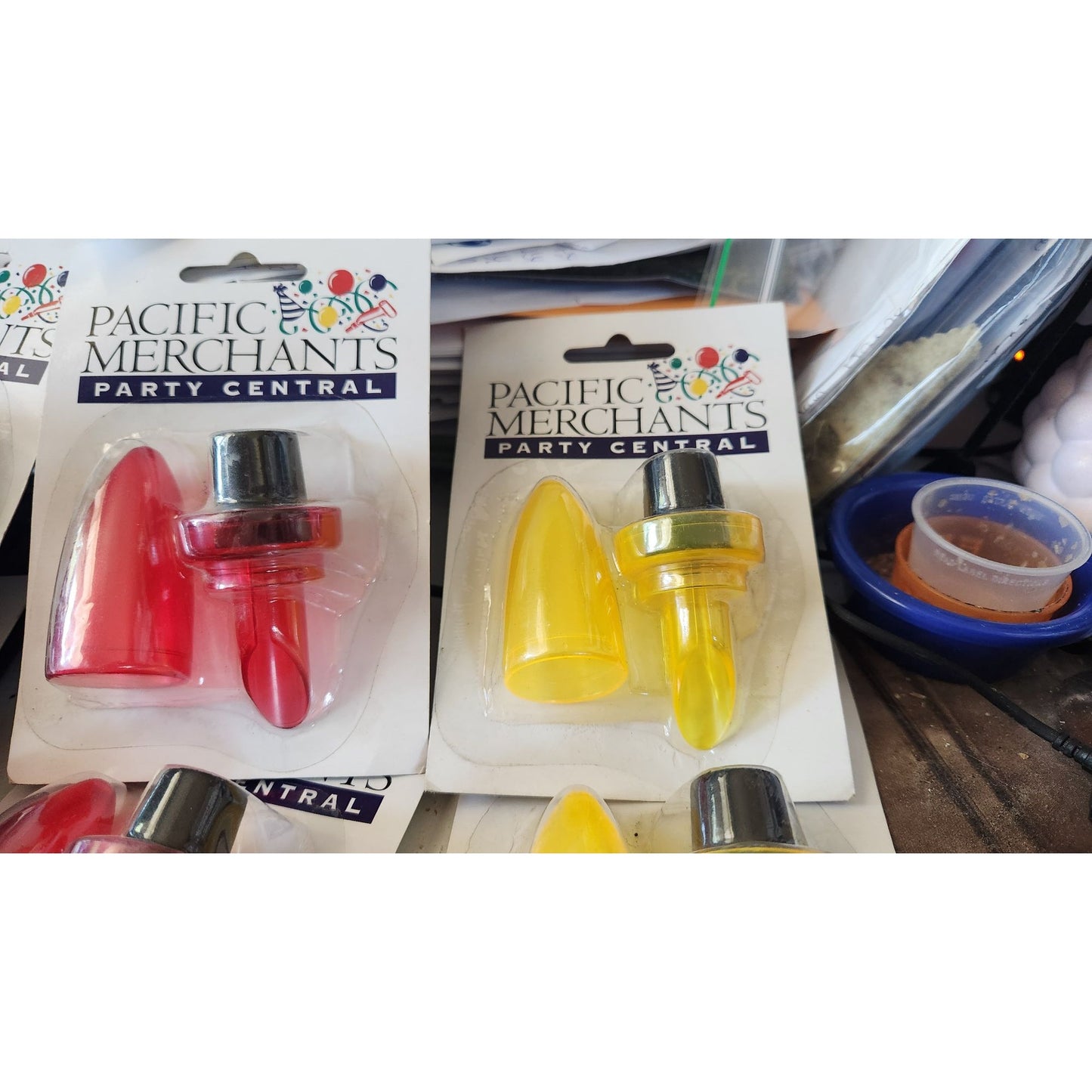 Wine Bottle Stoppers By Pacific Merchants Party Central Set of 8 Colorful  2 each Red Blue Green & Yellow Plastic    Colorful
