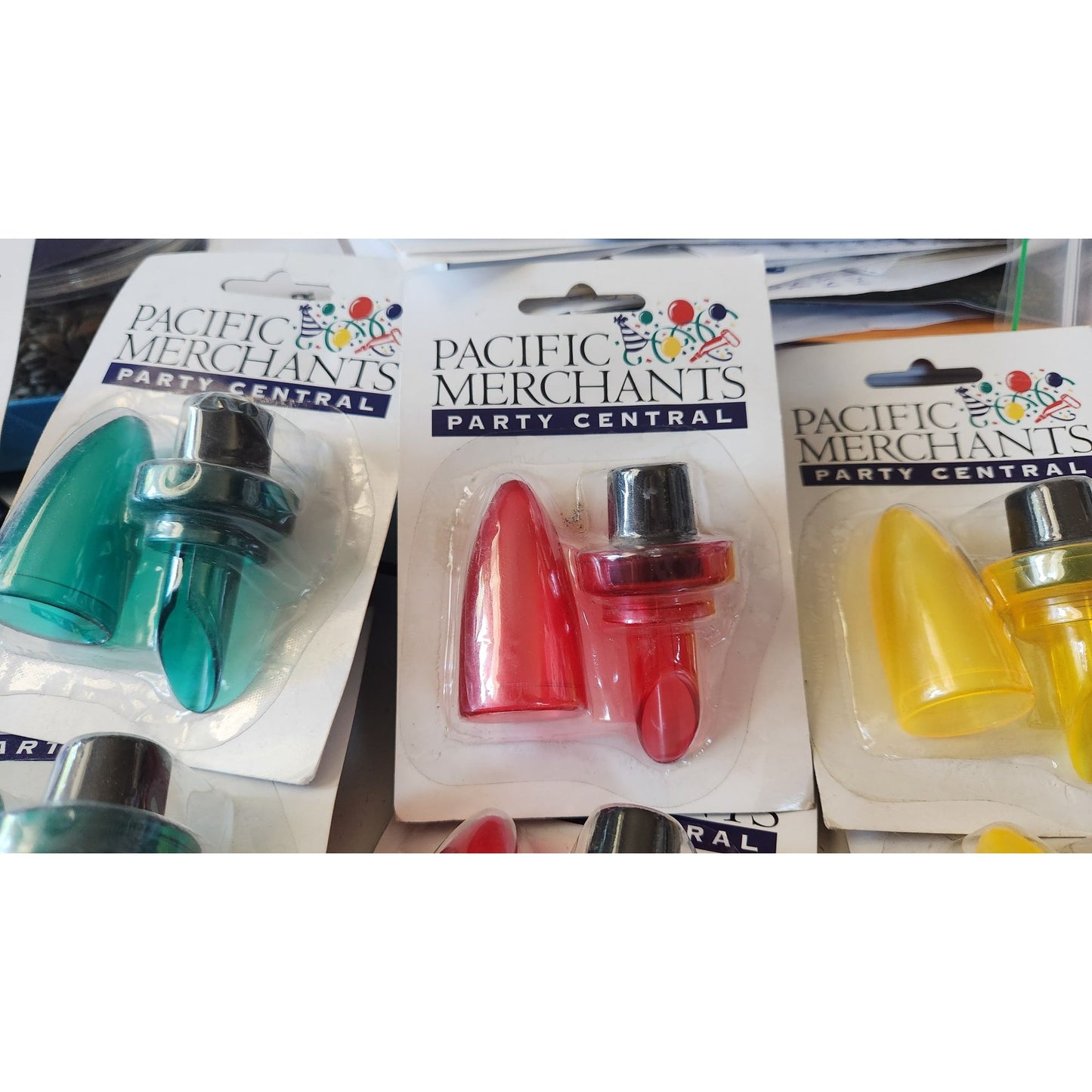 Wine Bottle Stoppers By Pacific Merchants Party Central Set of 8 Colorful  2 each Red Blue Green & Yellow Plastic    Colorful