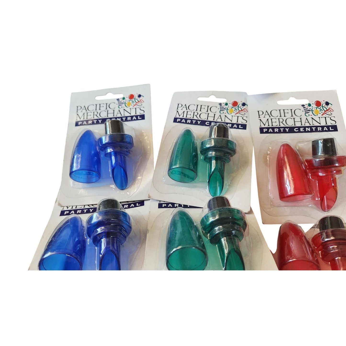 Wine Bottle Stoppers By Pacific Merchants Party Central Set of 8 Colorful  2 each Red Blue Green & Yellow Plastic    Colorful