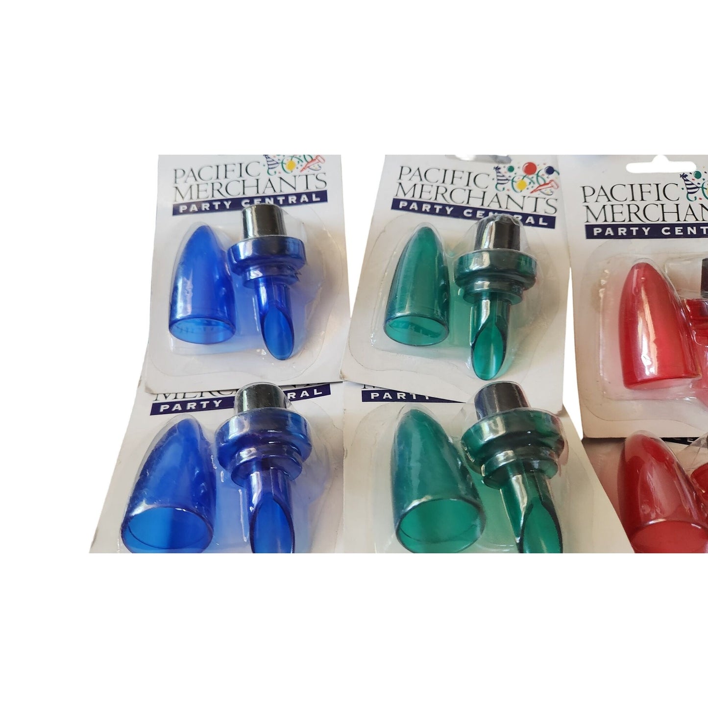 Wine Bottle Stoppers By Pacific Merchants Party Central Set of 8 Colorful  2 each Red Blue Green & Yellow Plastic    Colorful