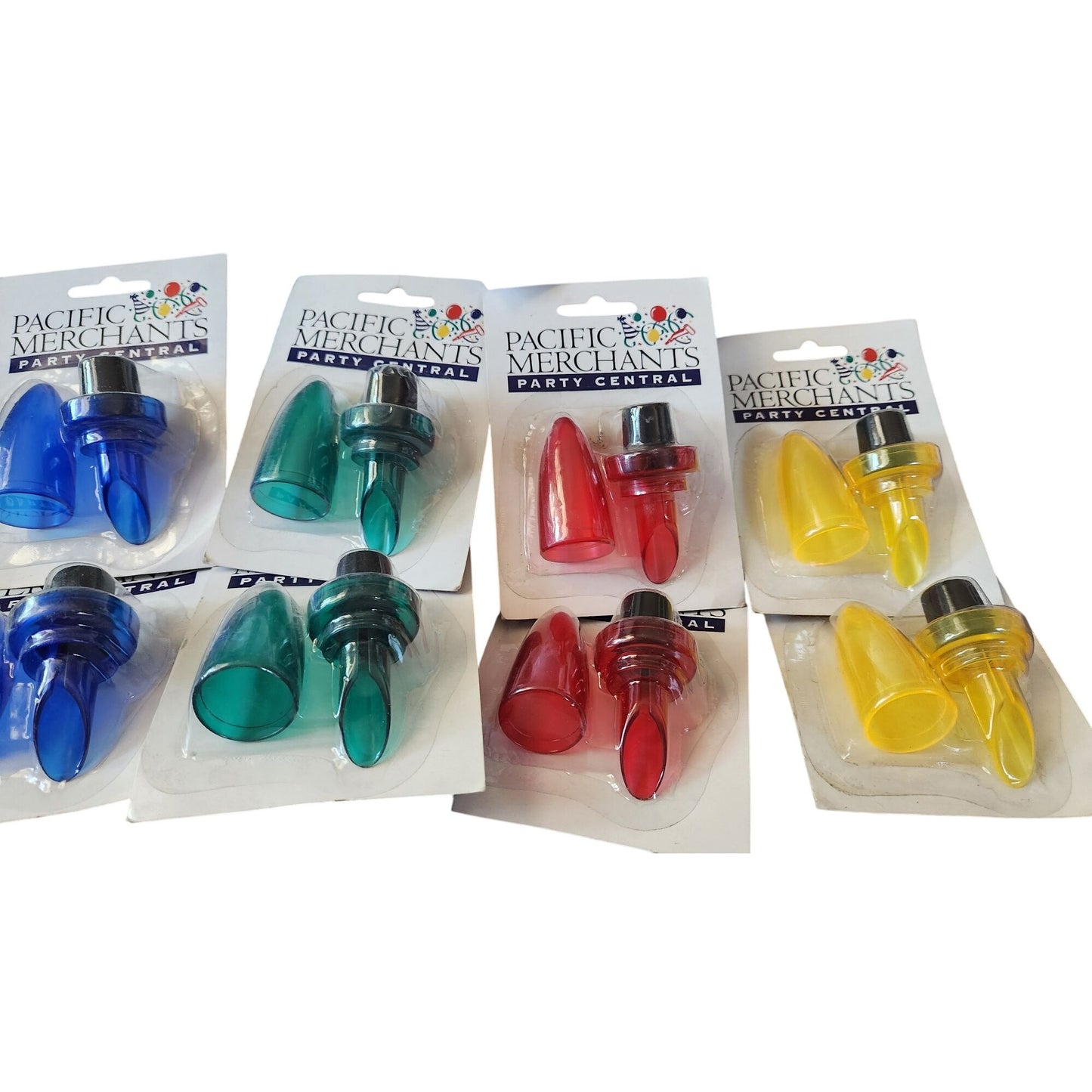 Wine Bottle Stoppers By Pacific Merchants Party Central Set of 8 Colorful  2 each Red Blue Green & Yellow Plastic    Colorful